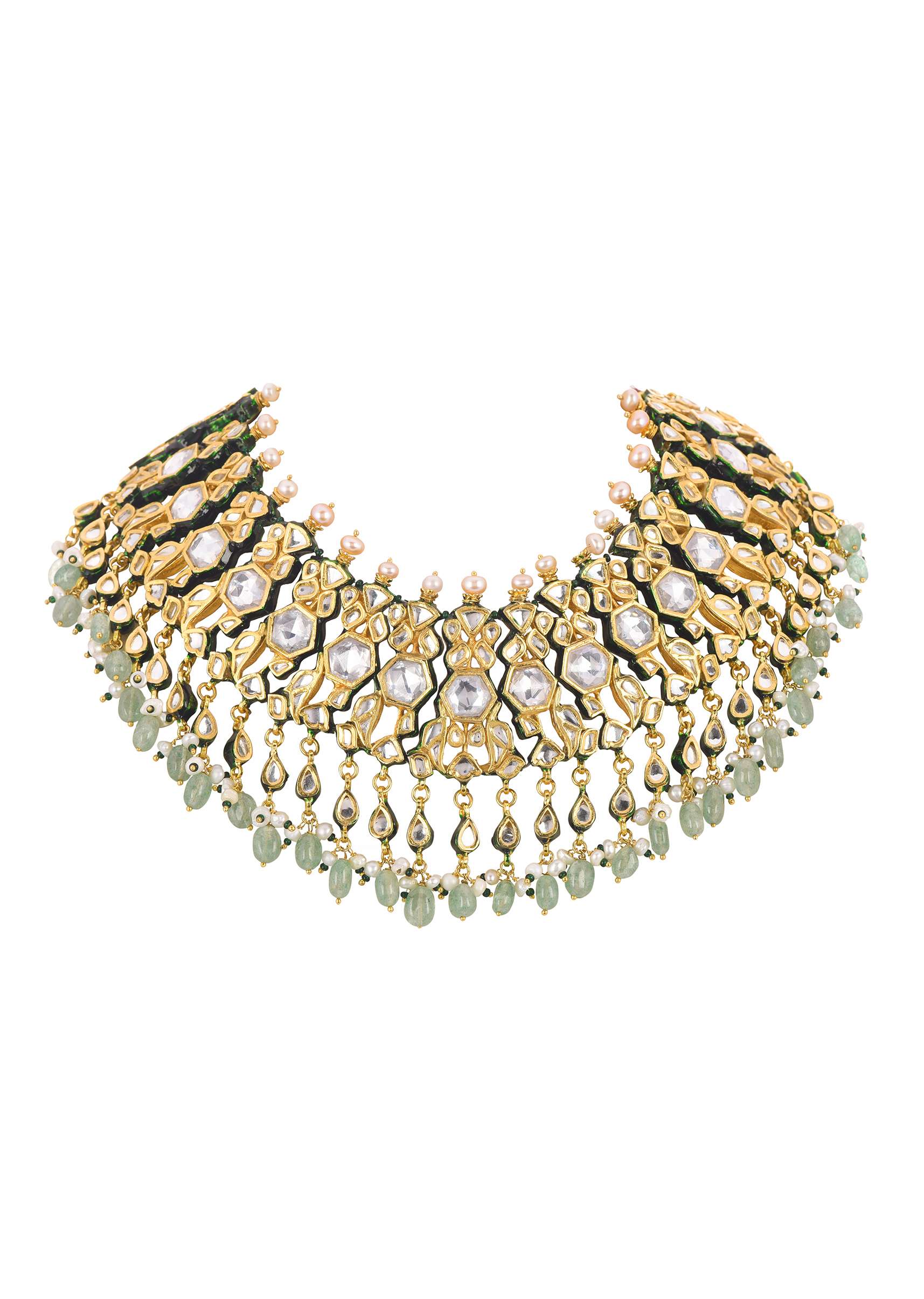 White Kundan Choker Set In Gold Finish Mix Metal - Image 5