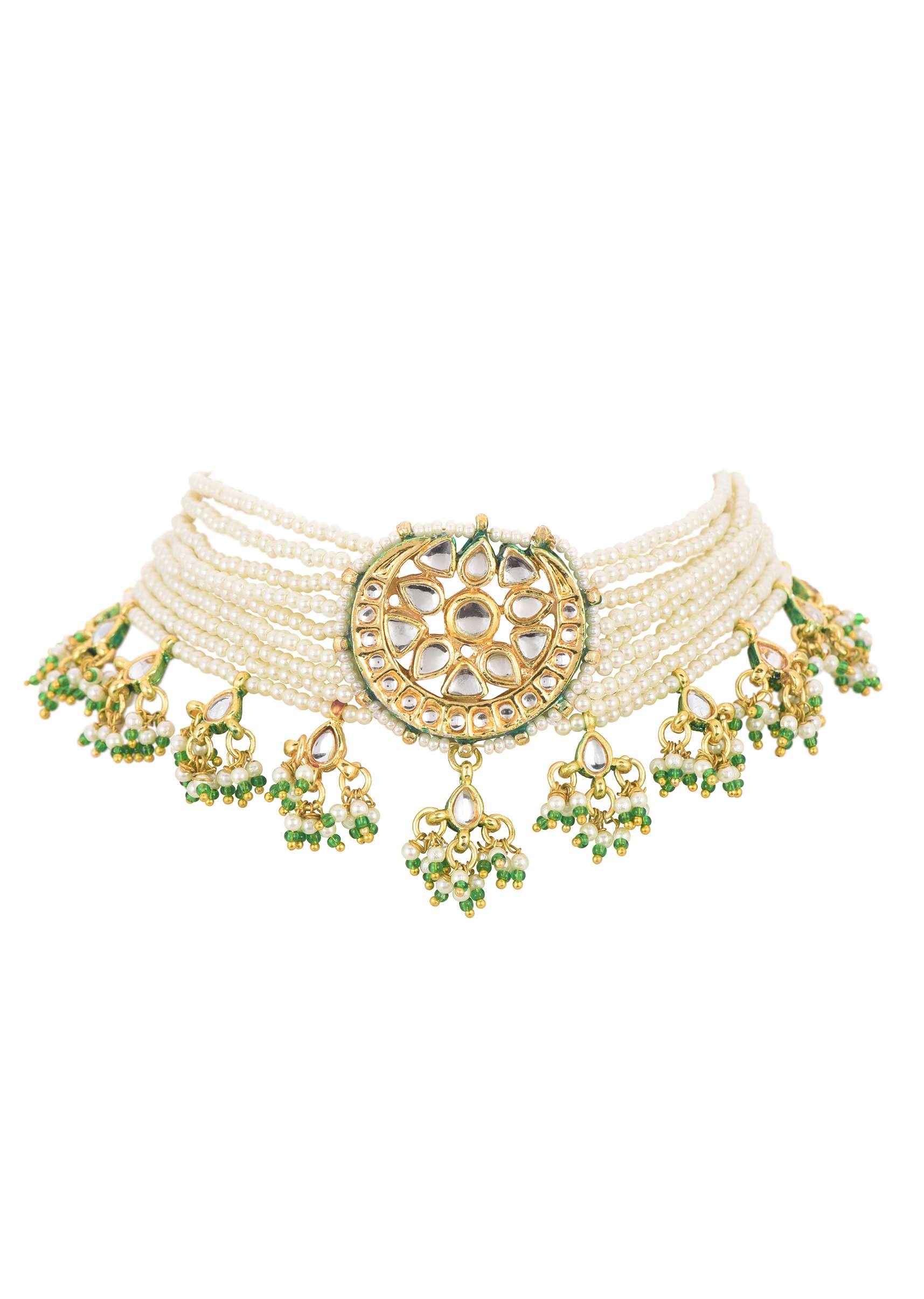 White Kundan Choker Set With Pearls And Drops - Image 5