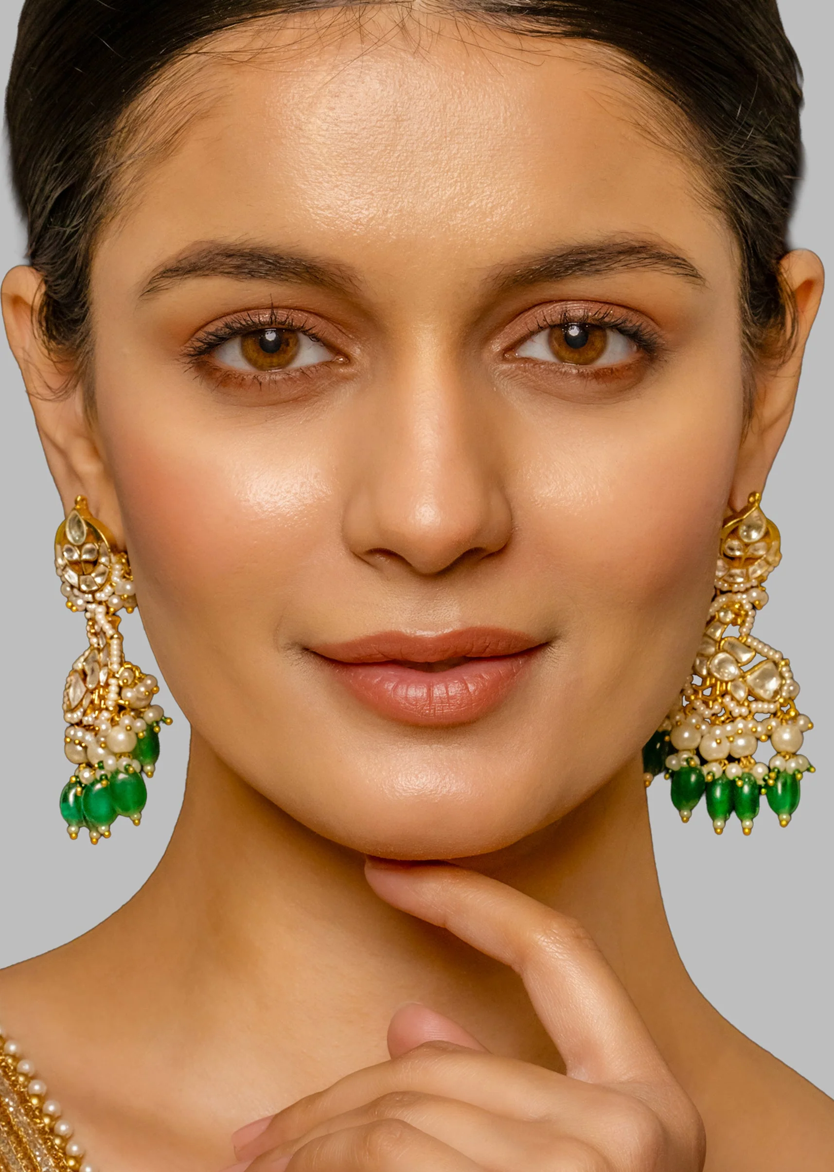 White Kundan Polki Diamond Earrings - Image 2