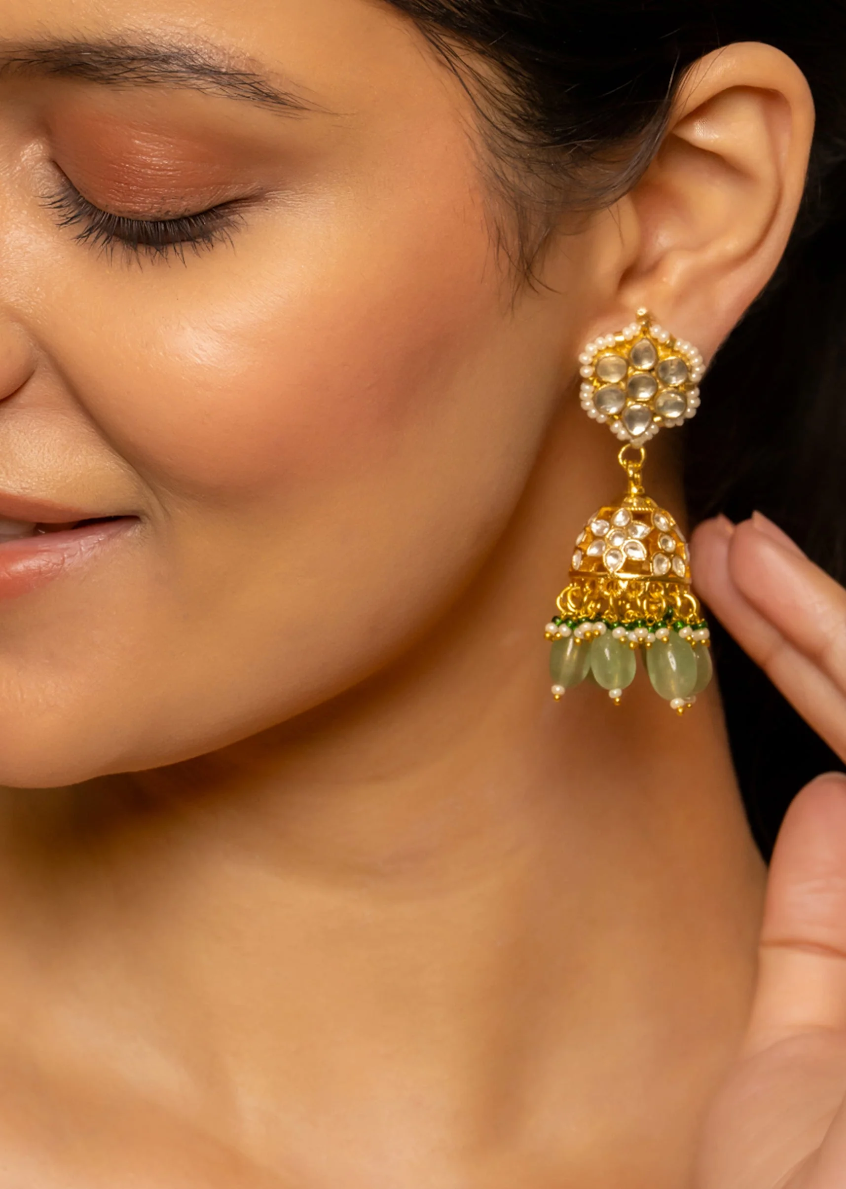 White Kundan Stone Earrings