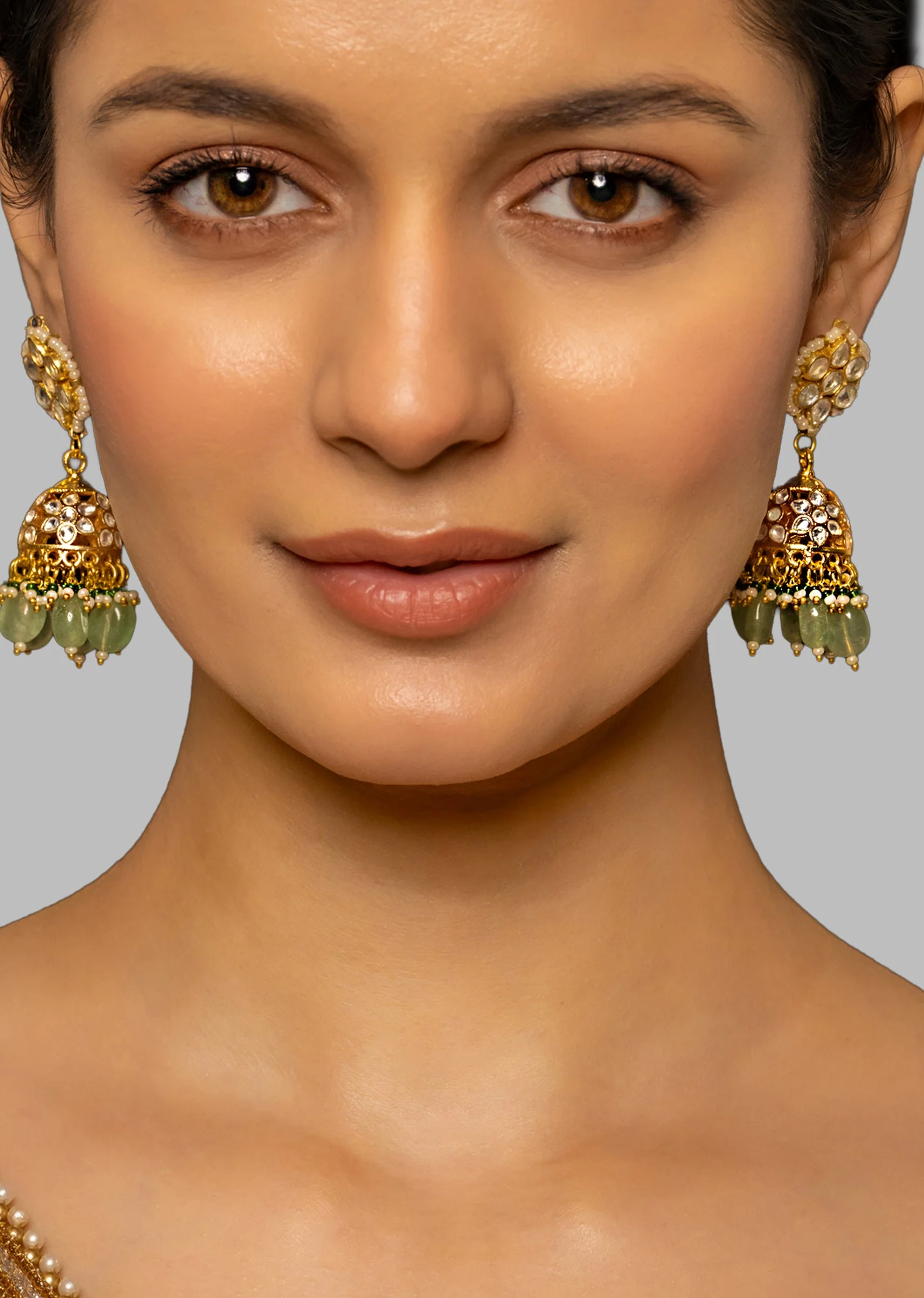 White Kundan Stone Earrings - Image 2
