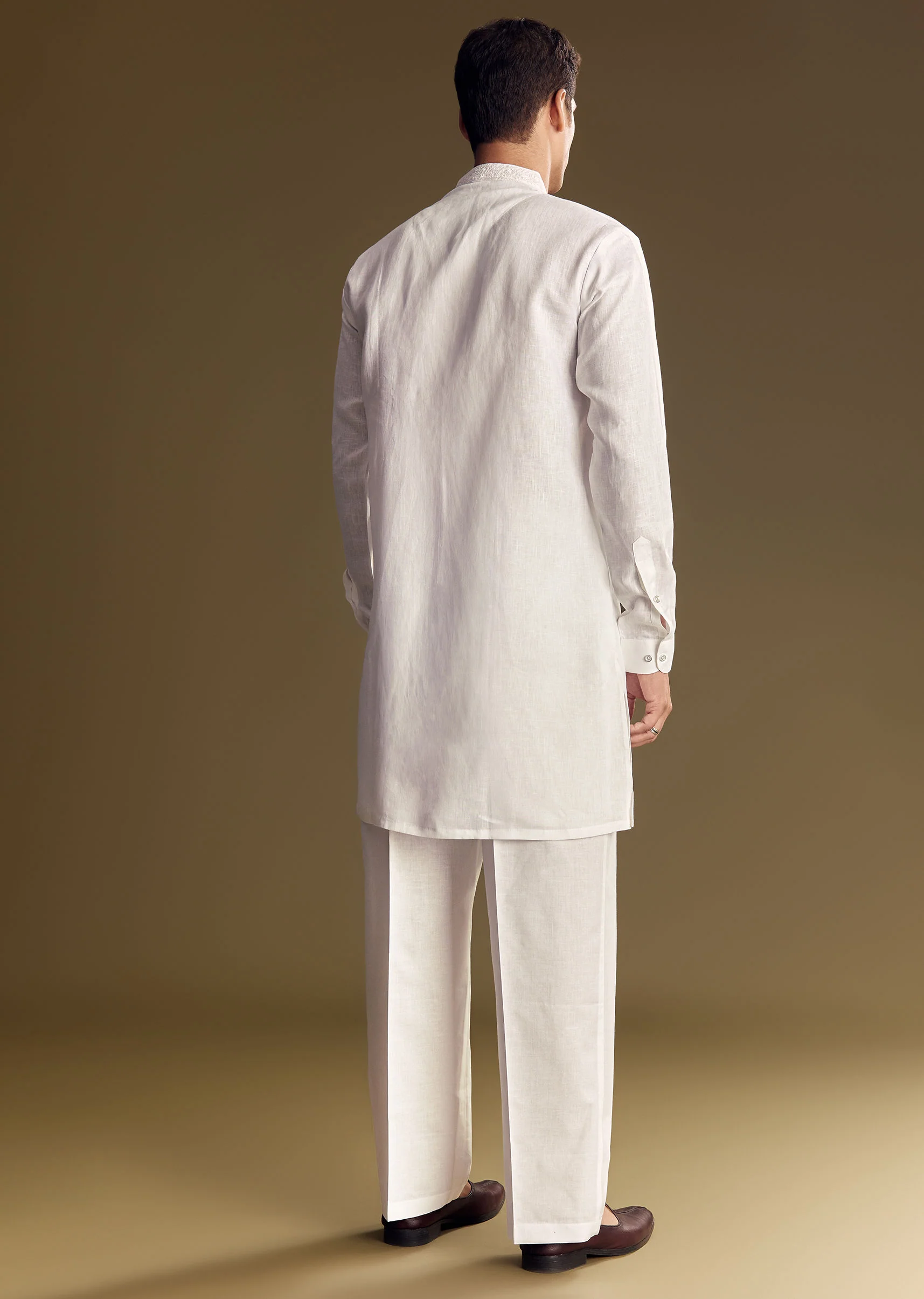 White Linen Kurta Set With Thread Embroidery - Image 5