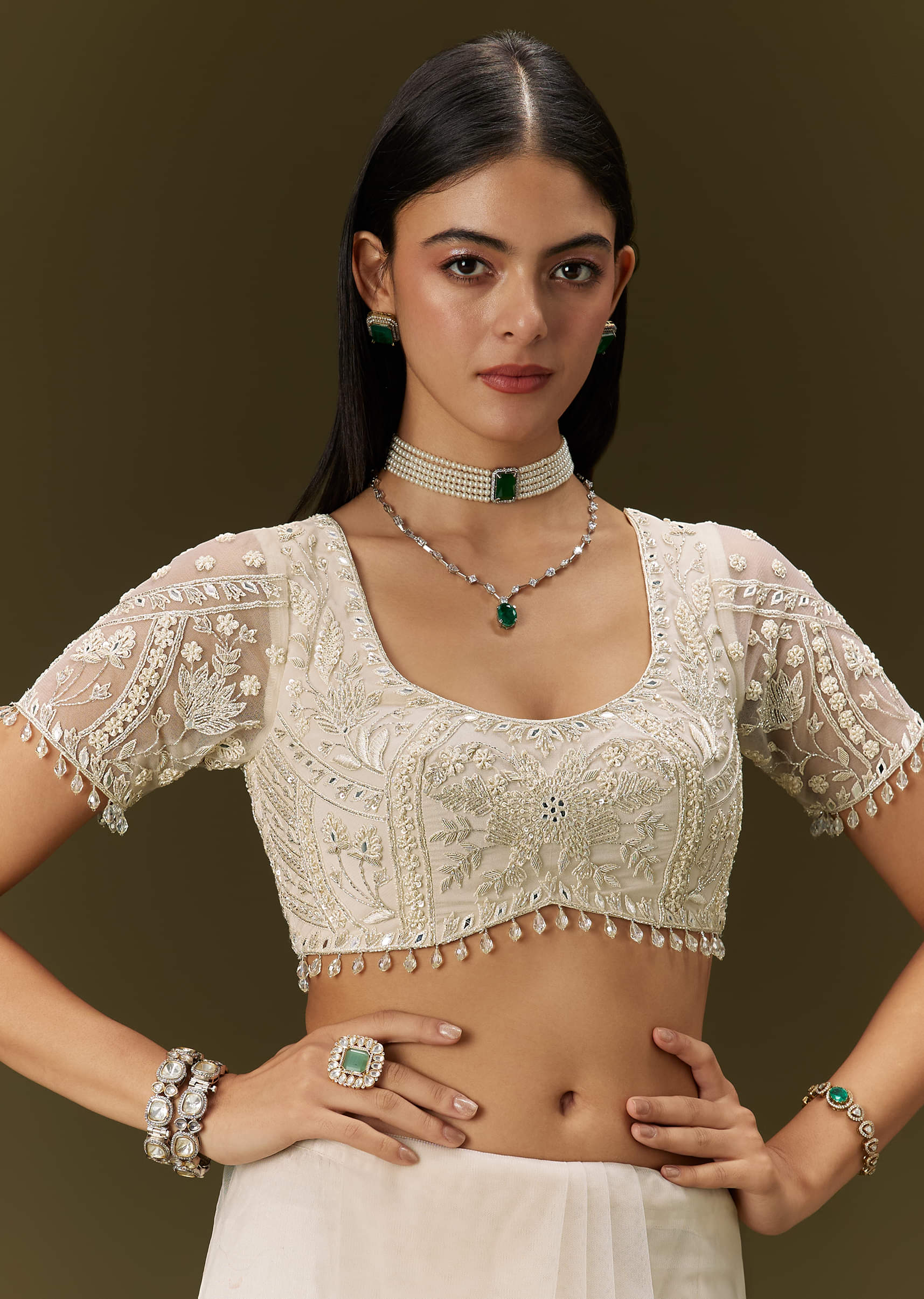 White Net Saree With All Over Heavy Embroidery - Image 7