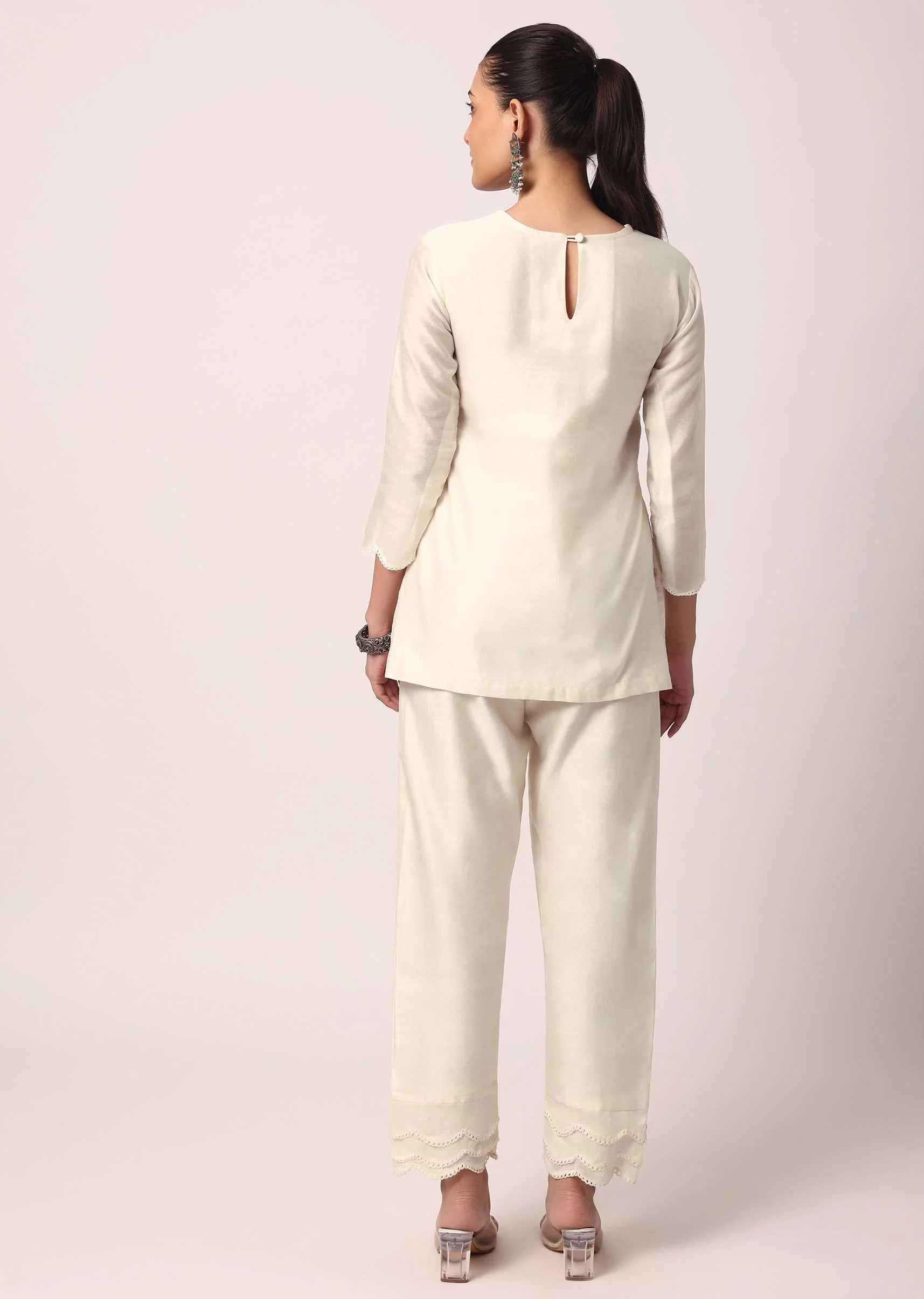 White Pant Set With Embroidered Kurta - Image 5