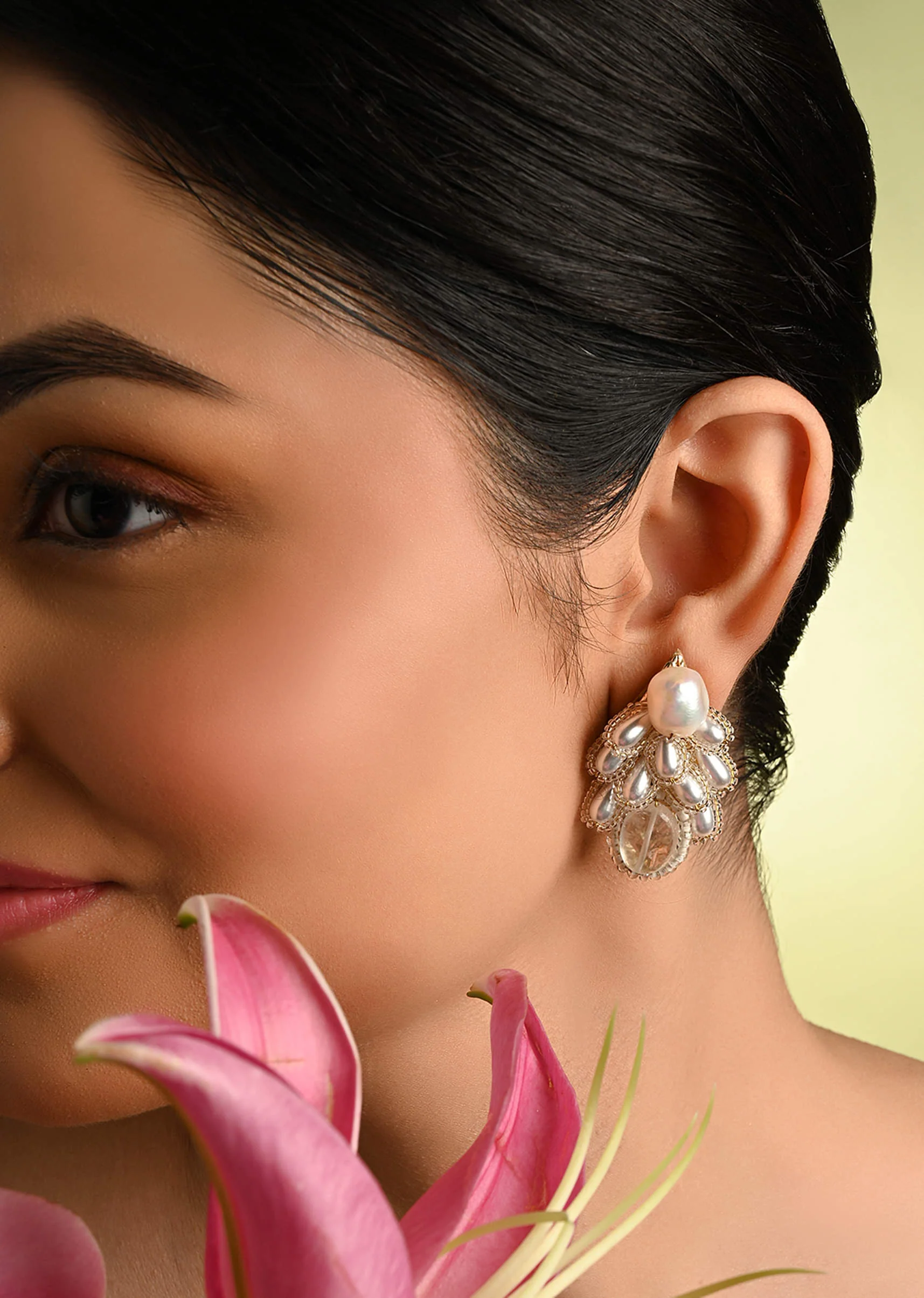 White Pearl Drop Pearl Triangle Earrings