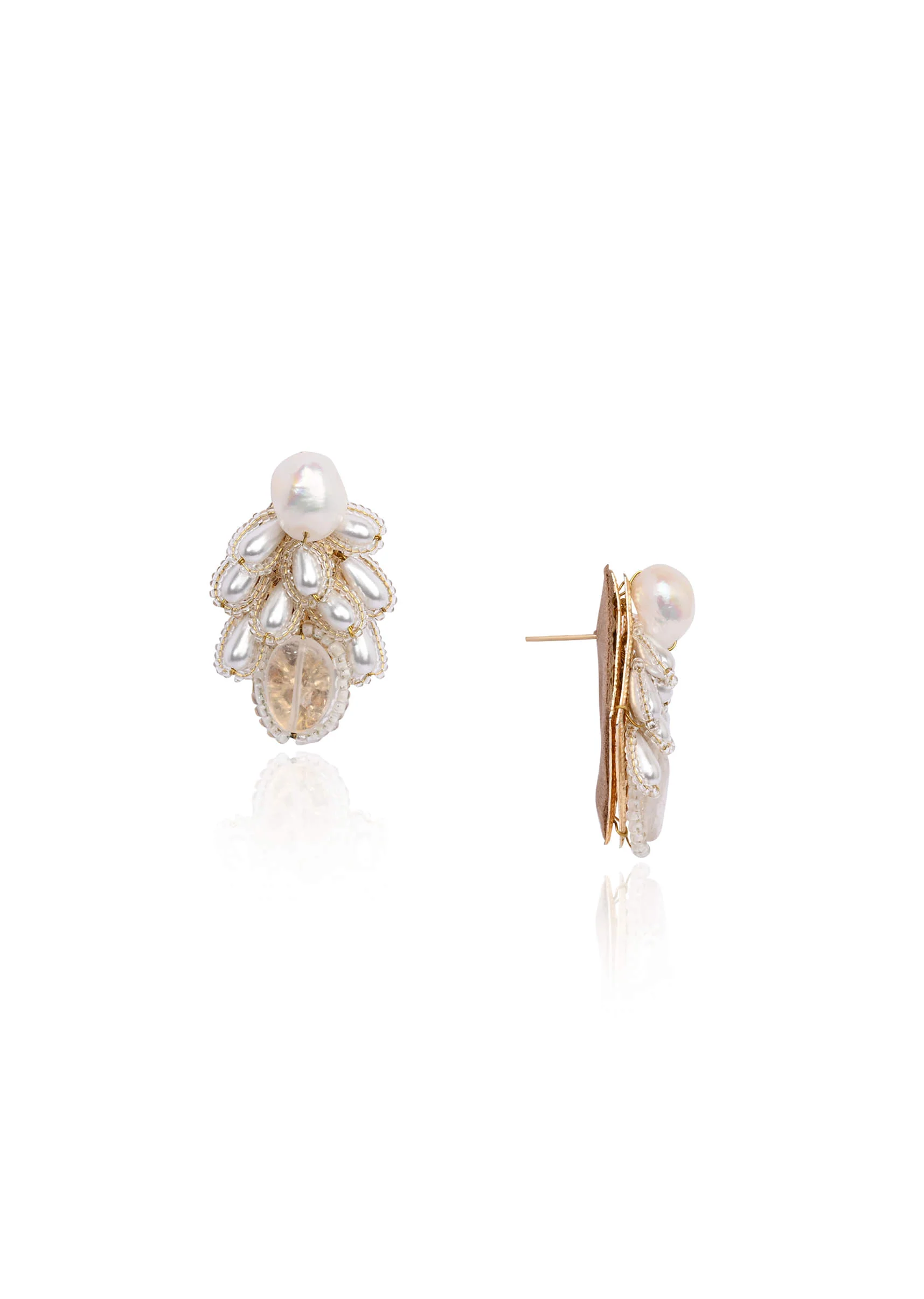 White Pearl Drop Pearl Triangle Earrings - Image 3