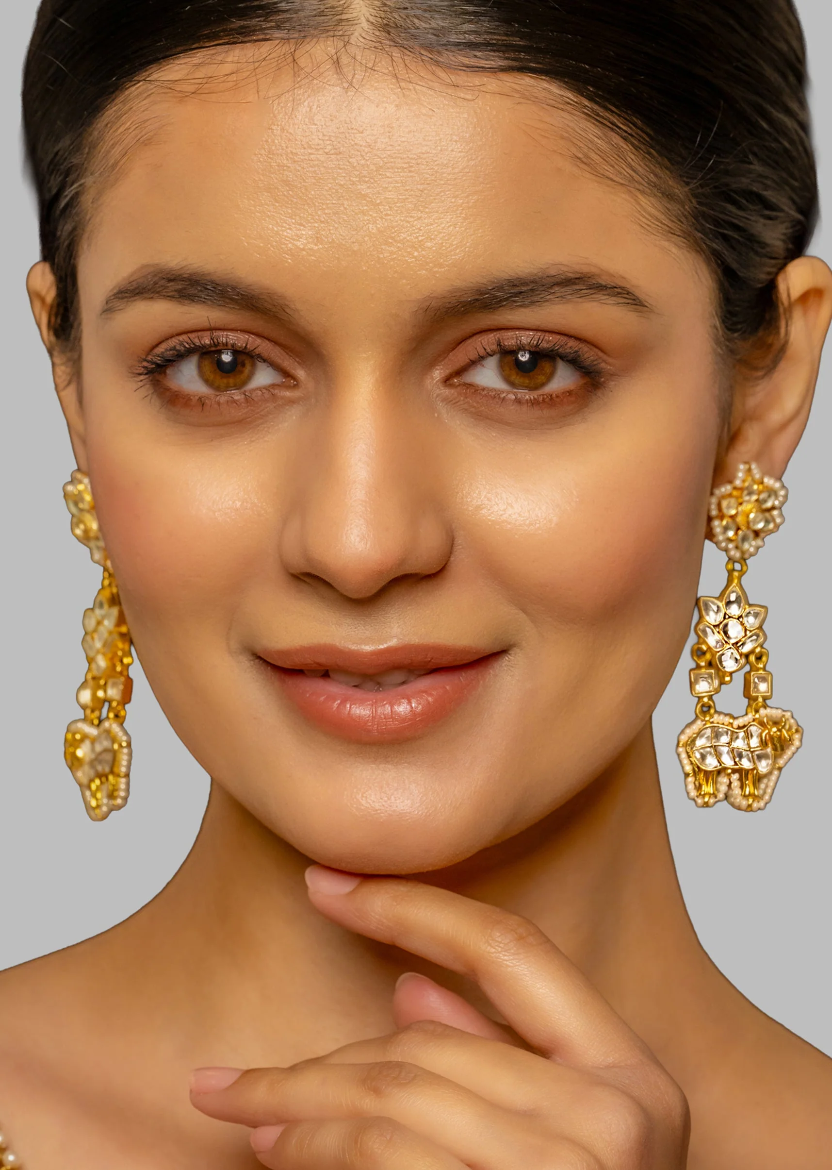 White Polki Inspired Kundan Earrings - Image 2