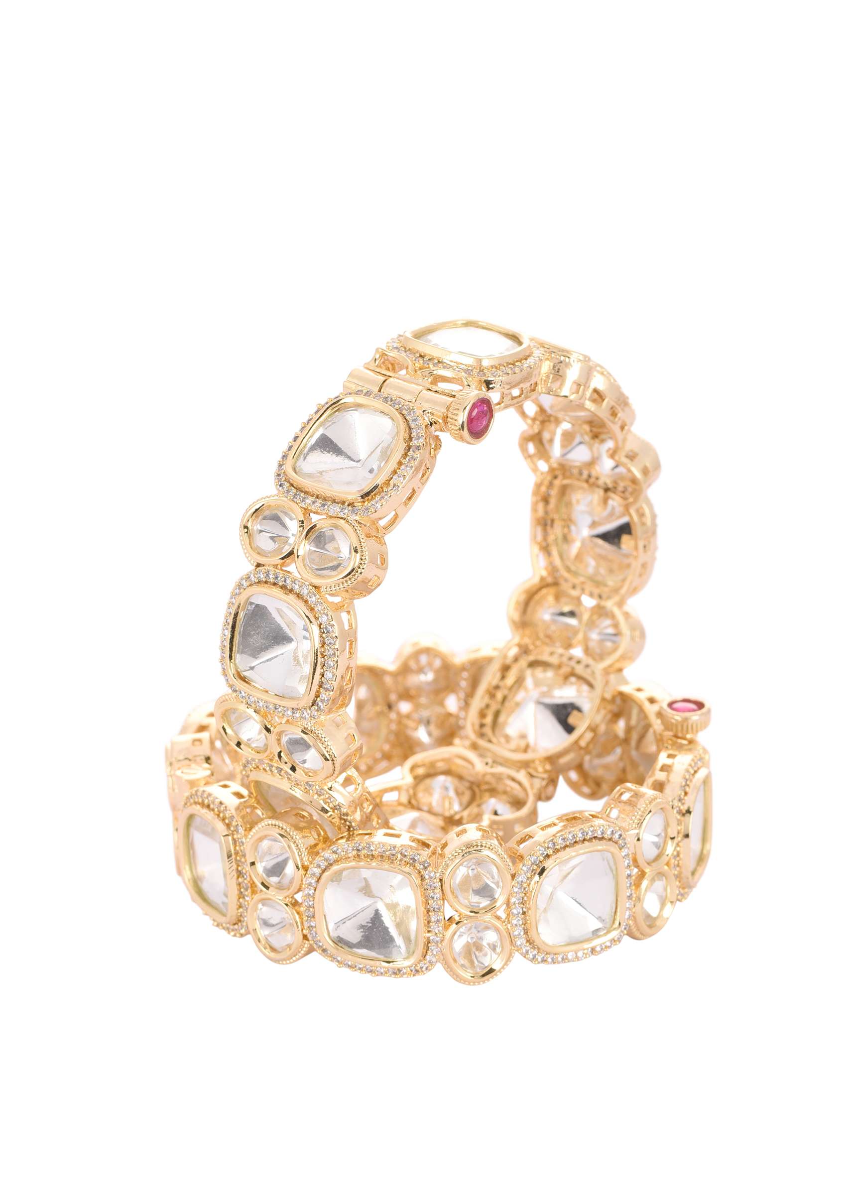 White Polki Studded Kundan Bangles Set of 2 - Image 4