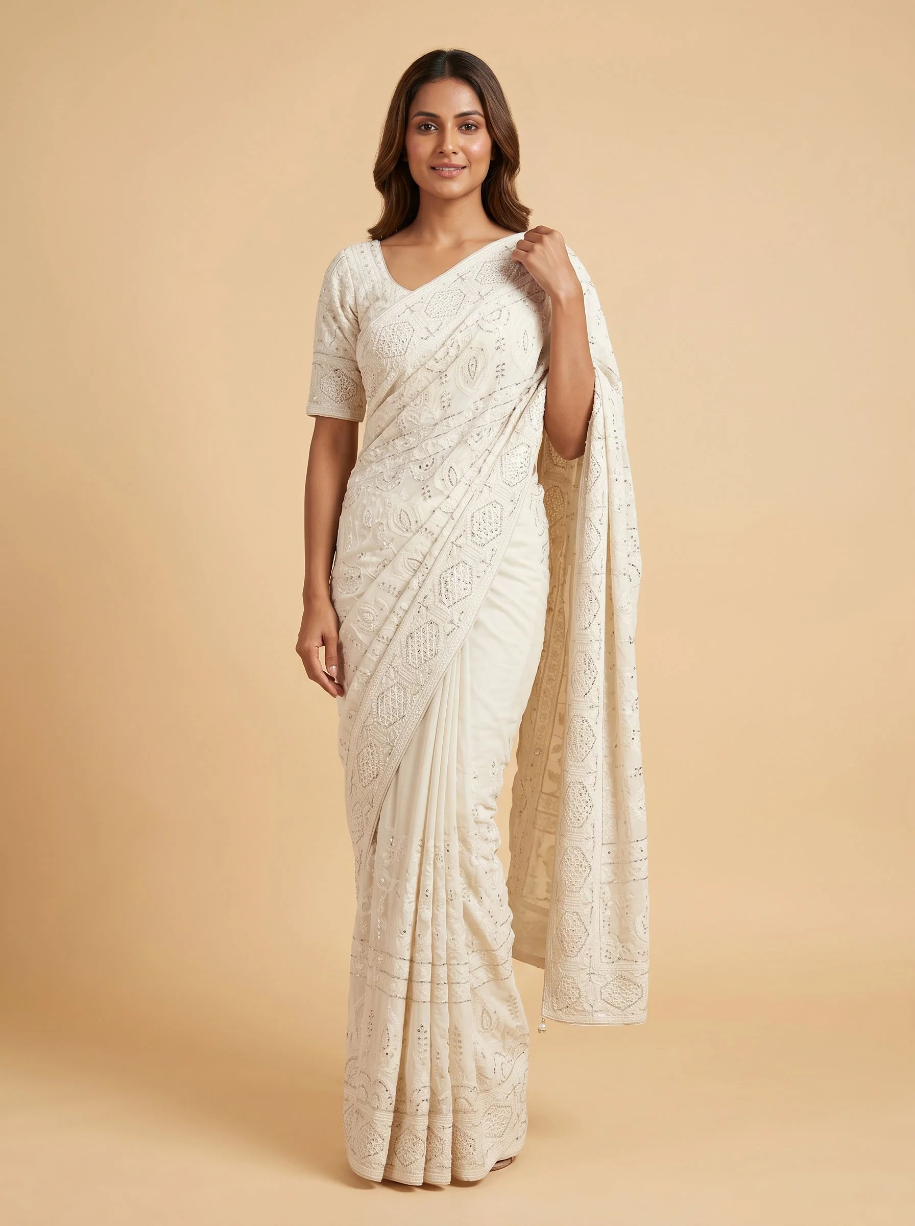 White Pure Flow Handloom Saree