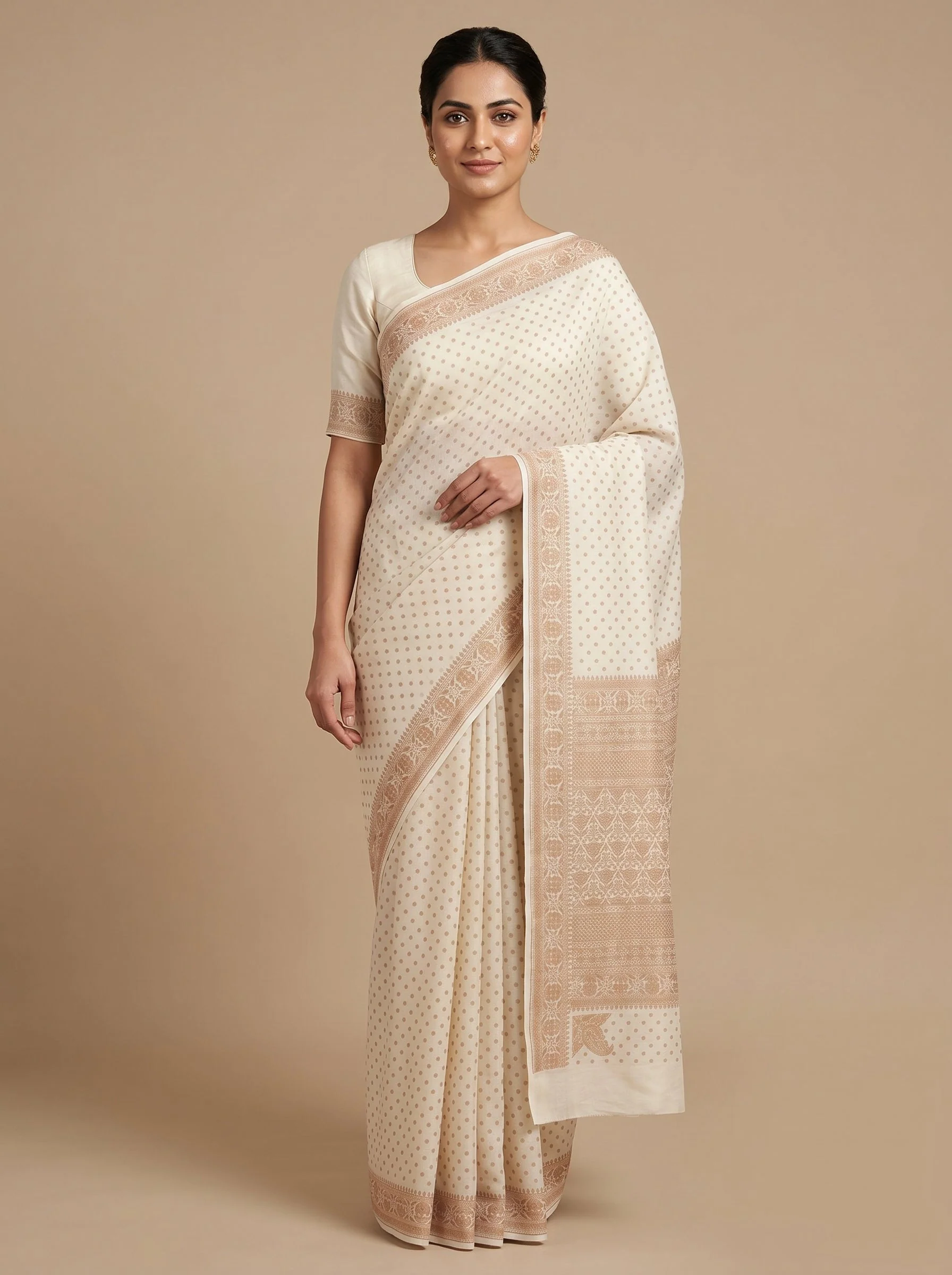 White Pure Tone Handloom Saree