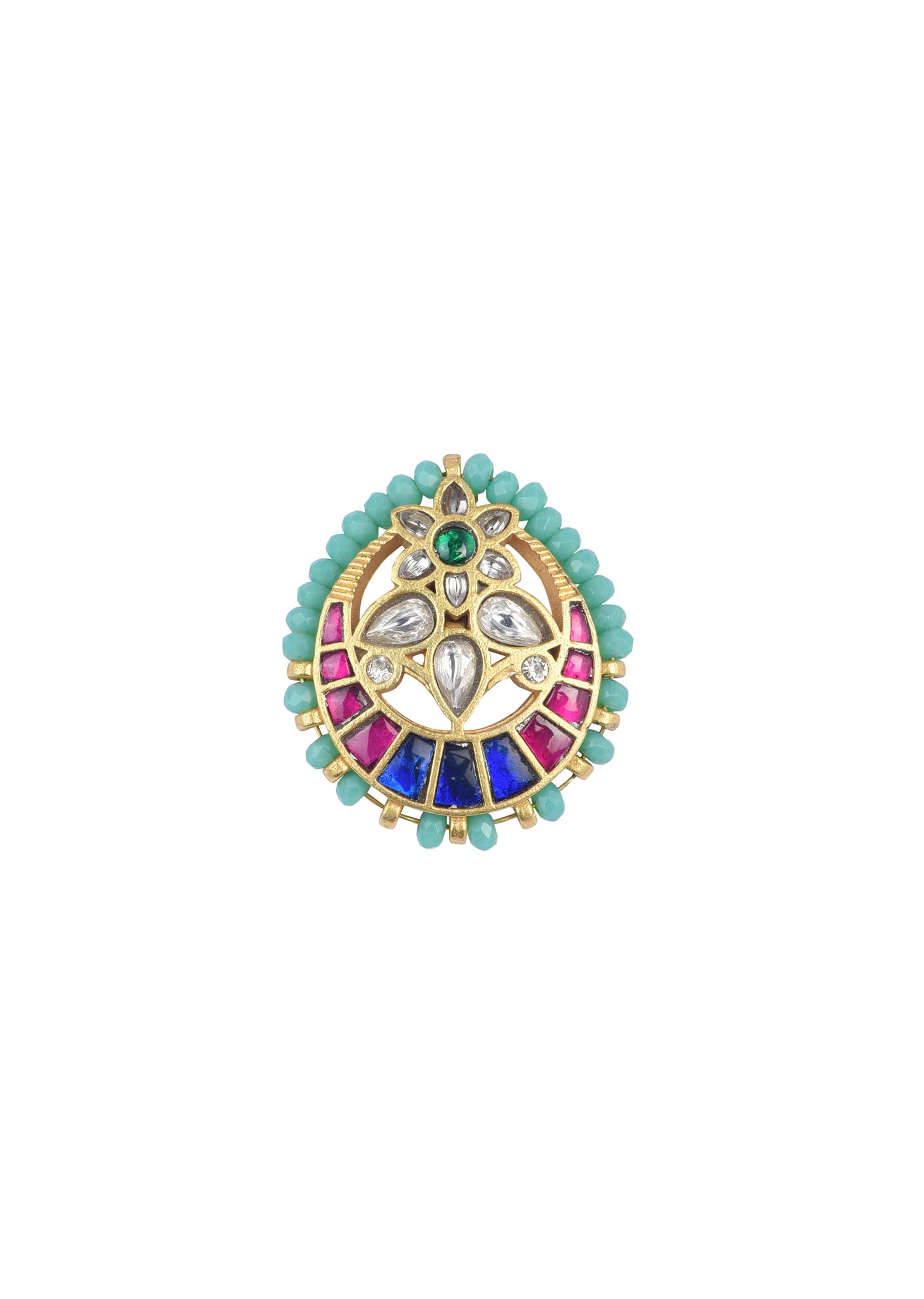 White Rajasthani Ponchi Kundan Studded Choker With Stud Earrings - Image 5