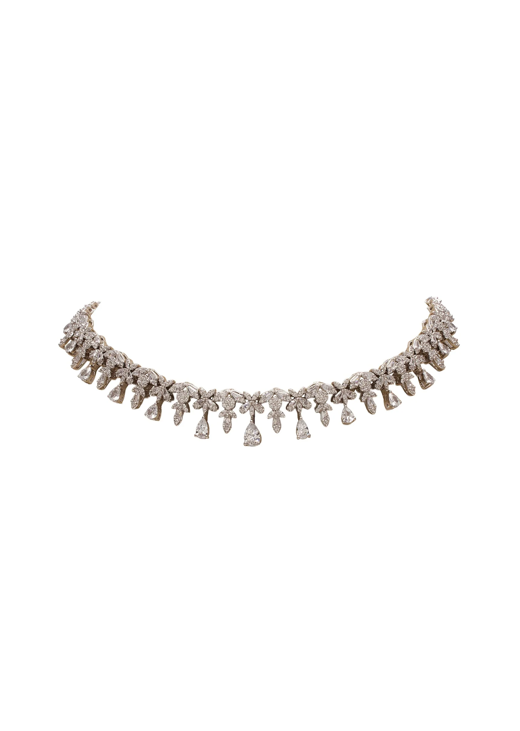 White Rhodium Statement Choker Necklace Set - Image 2