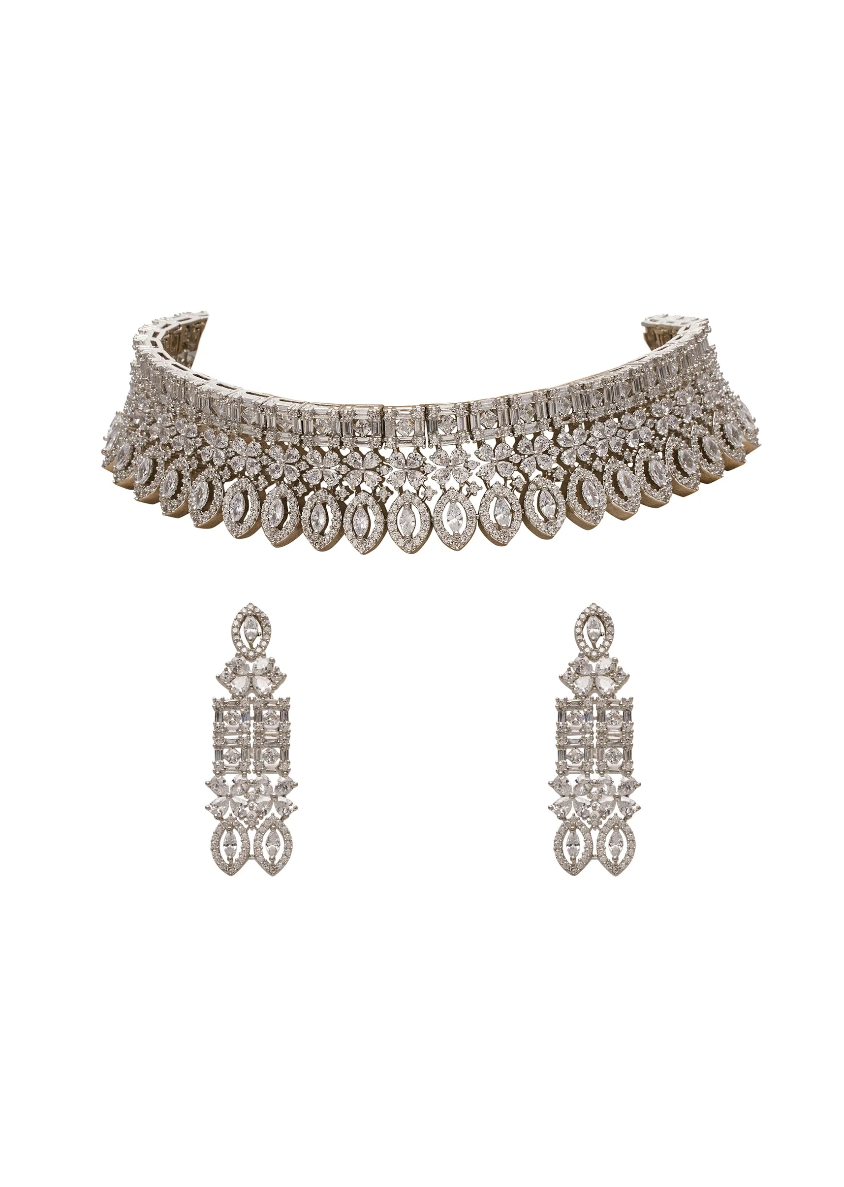 White Rhodium Statement Choker Set