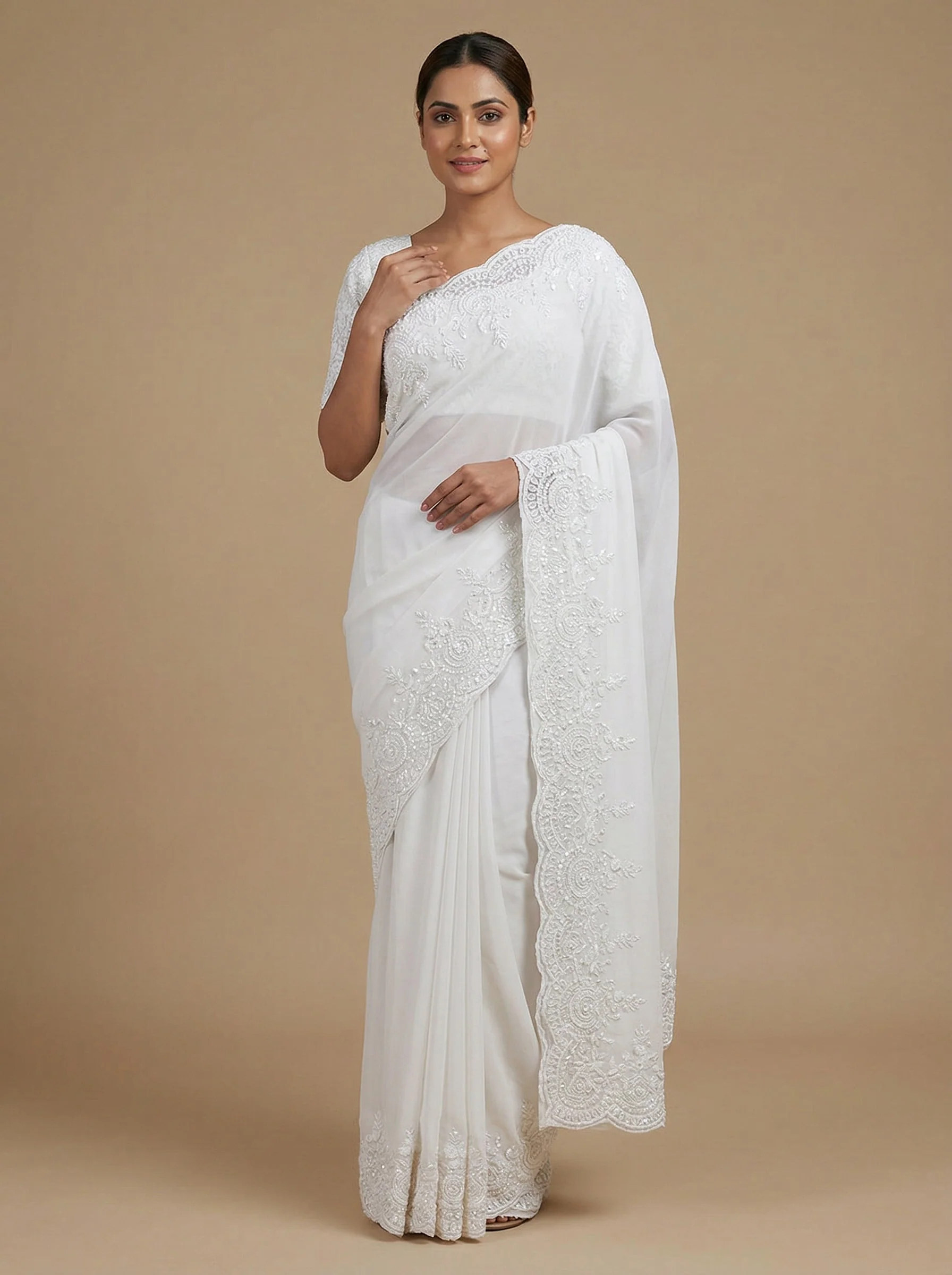White Serene Embroidered Saree