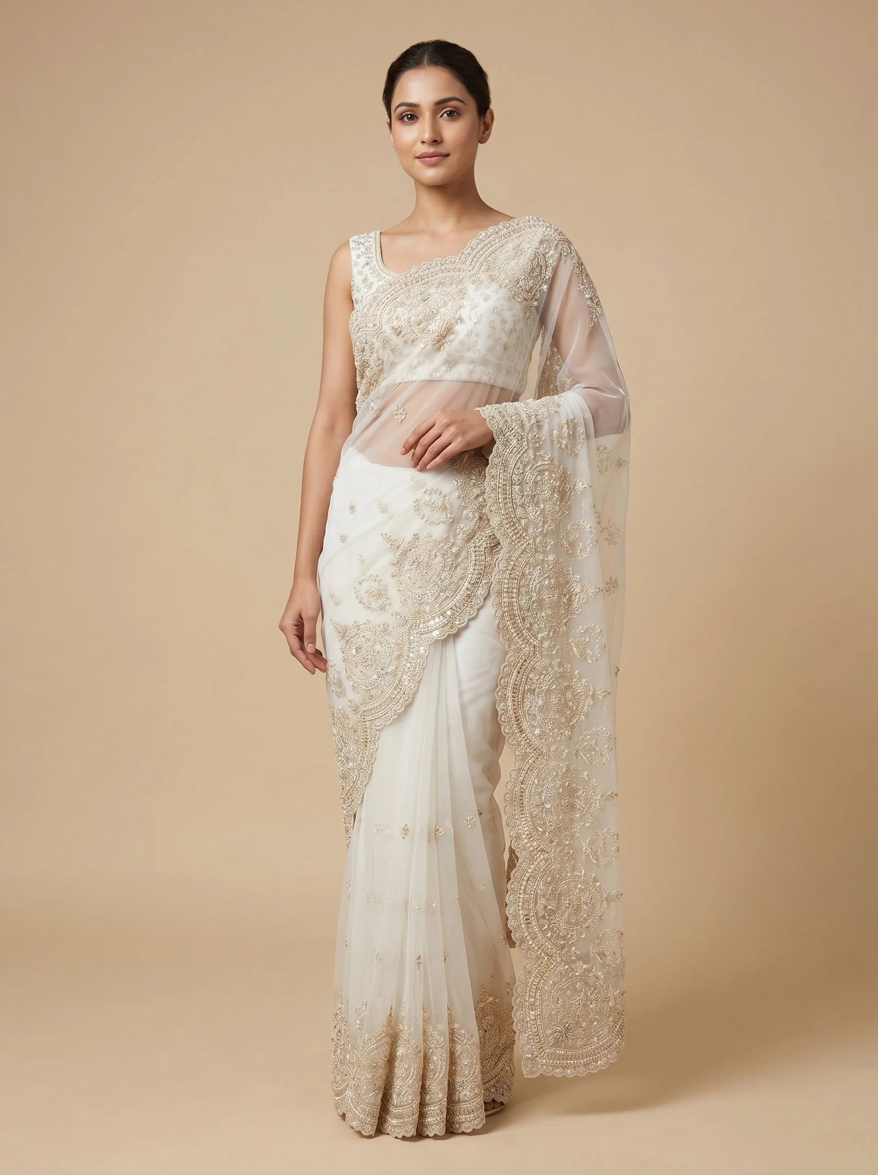 White Simple Art Saree