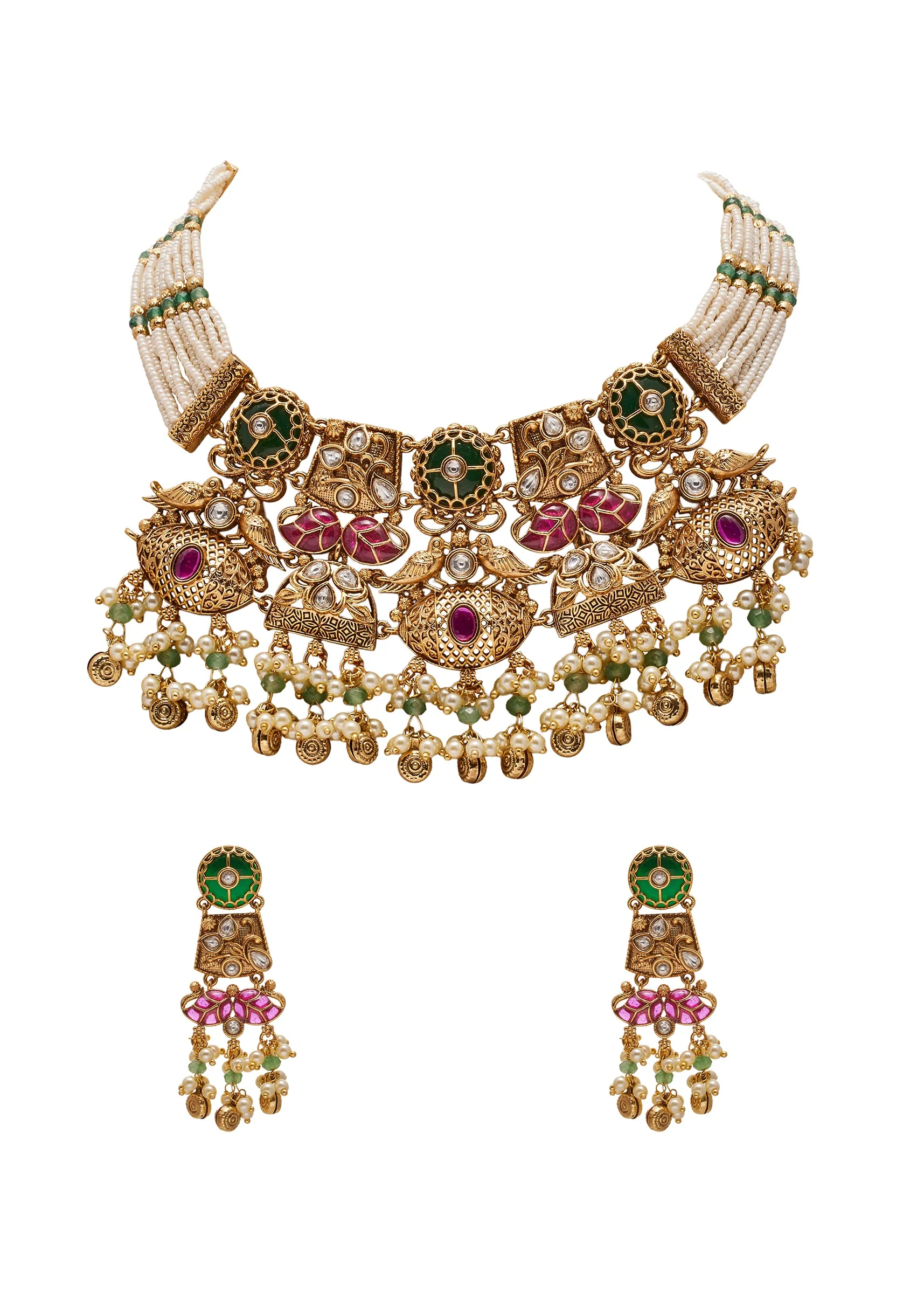 White Stone And Pearl Necklace Set