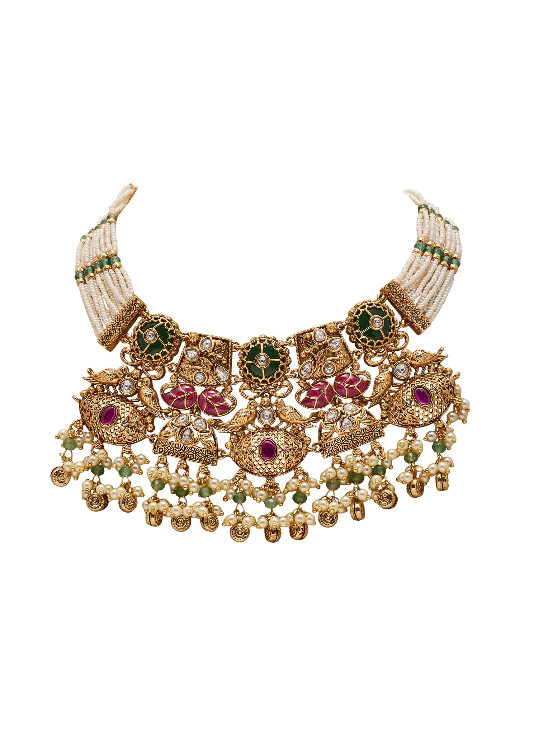 White Stone And Pearl Necklace Set - Image 2