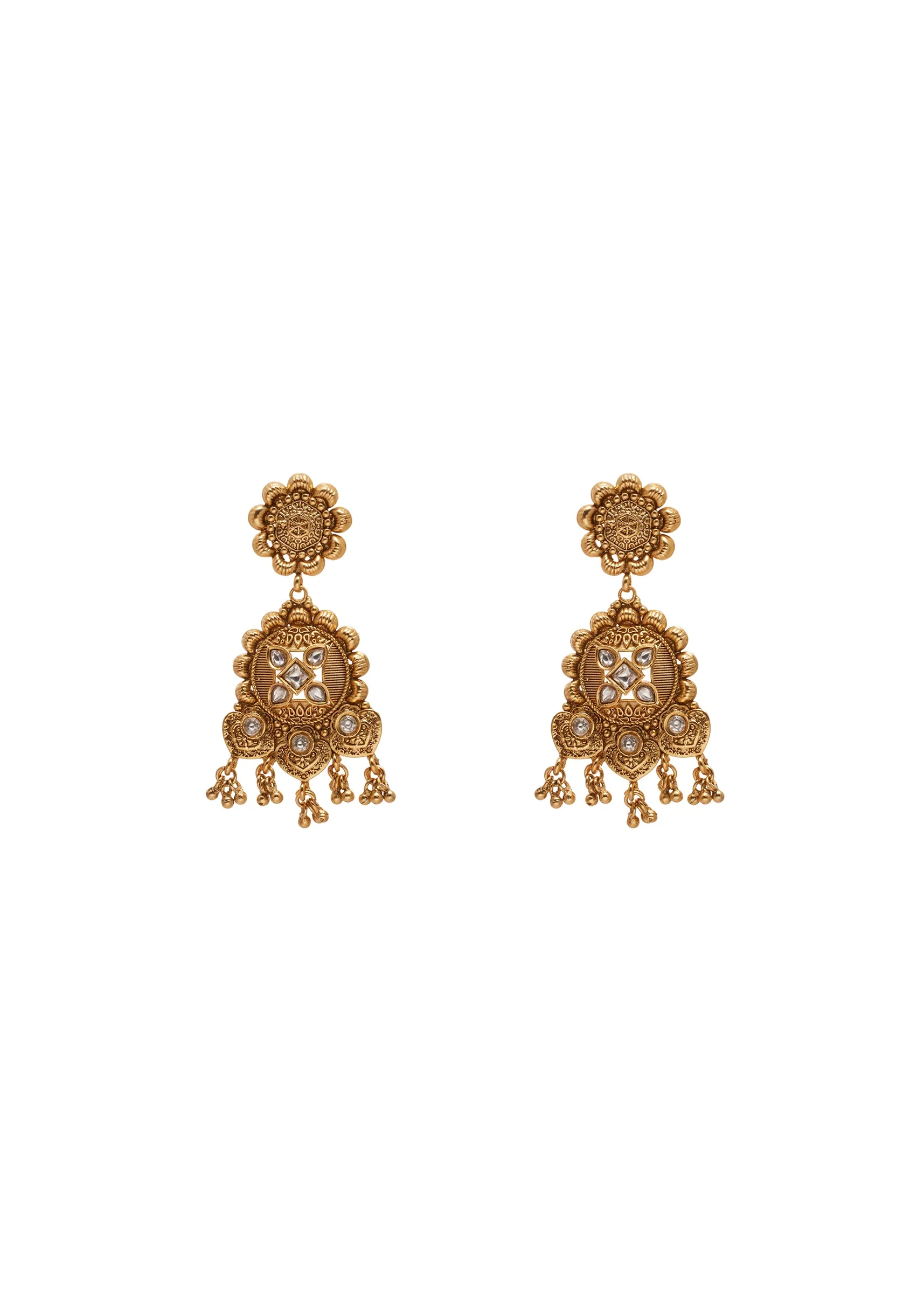 White Stone Kundan Necklace Set With Bead Drops - Image 3