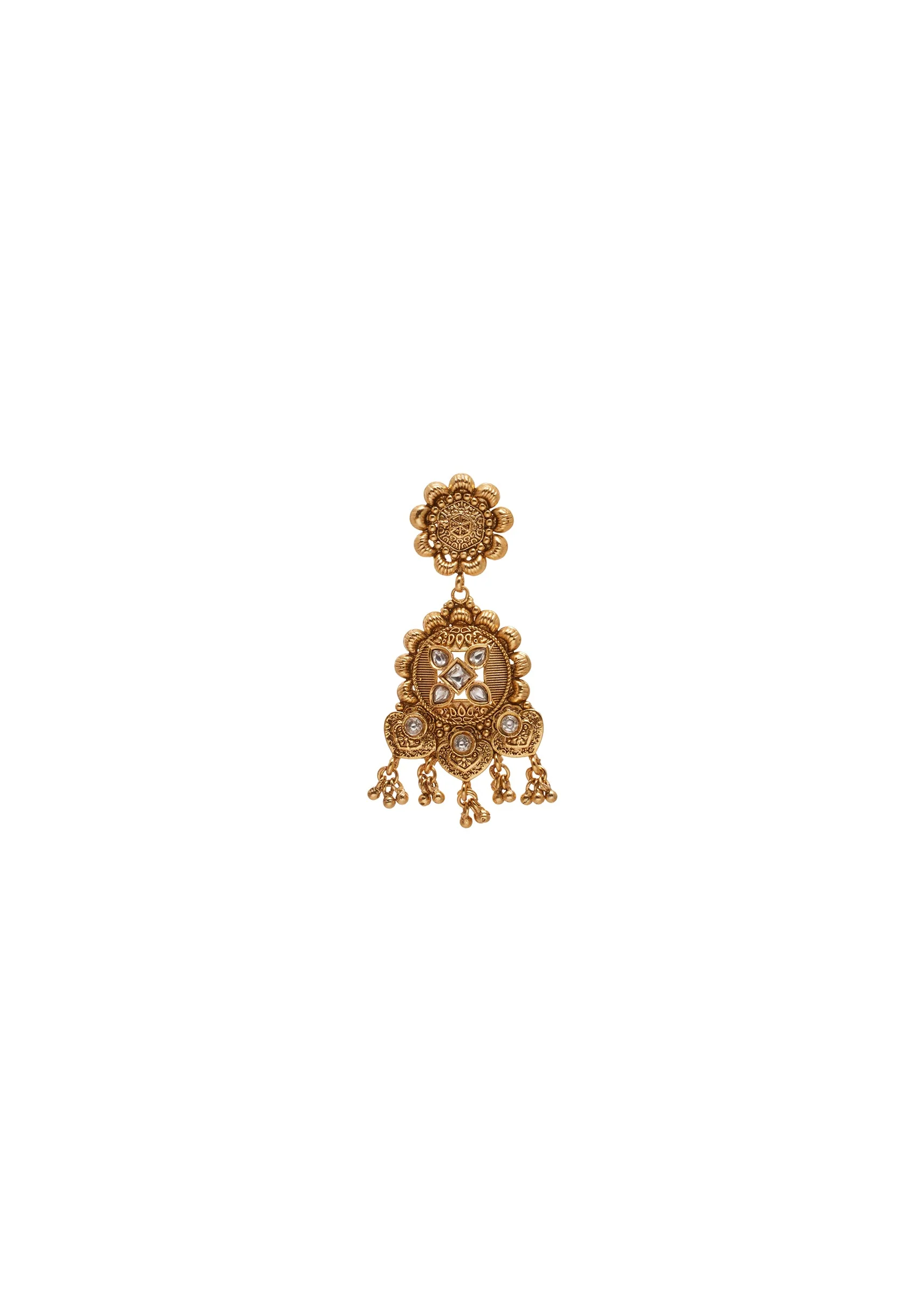 White Stone Kundan Necklace Set With Bead Drops - Image 4