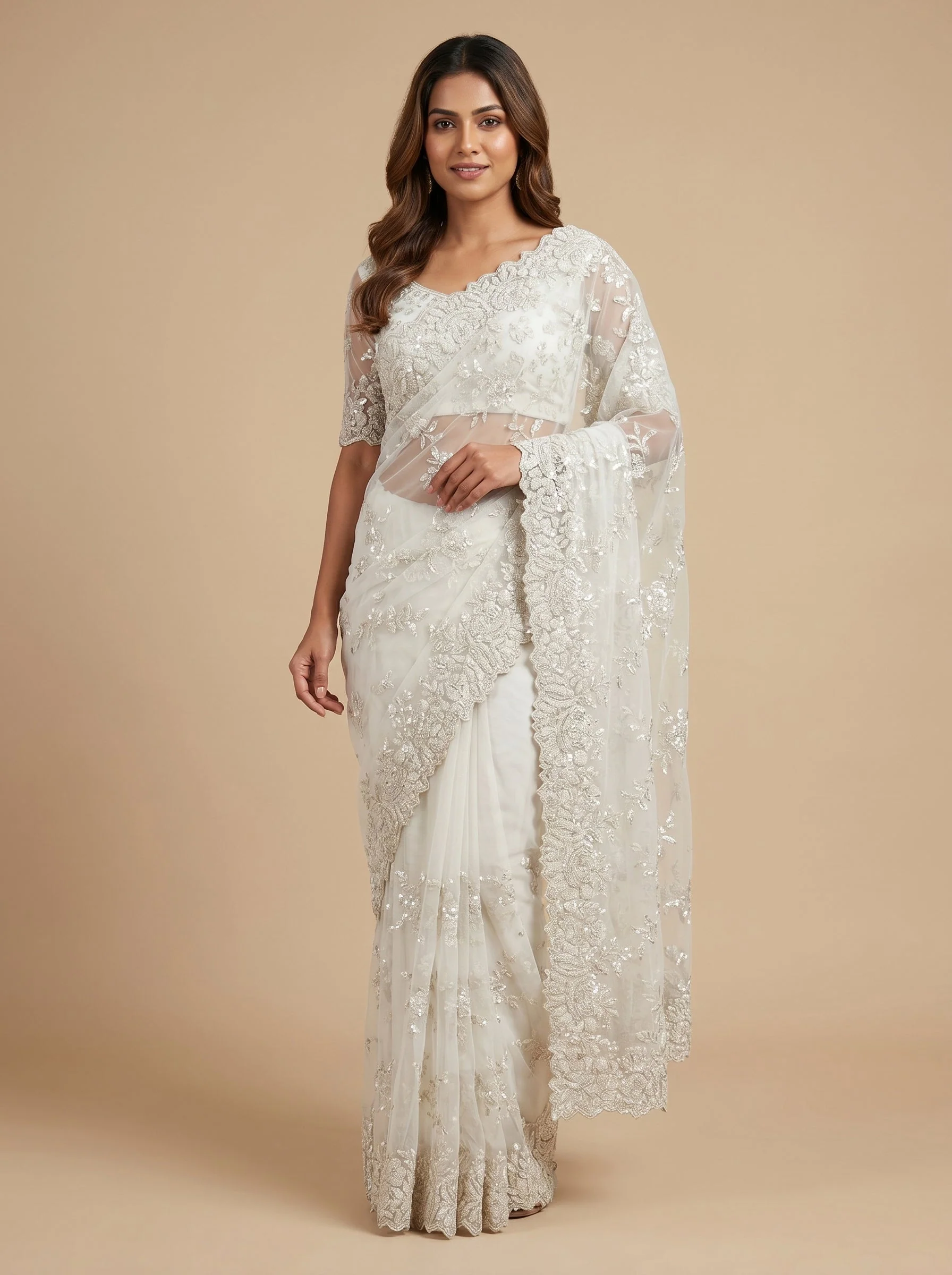White Subtle Craft Embroidered Saree