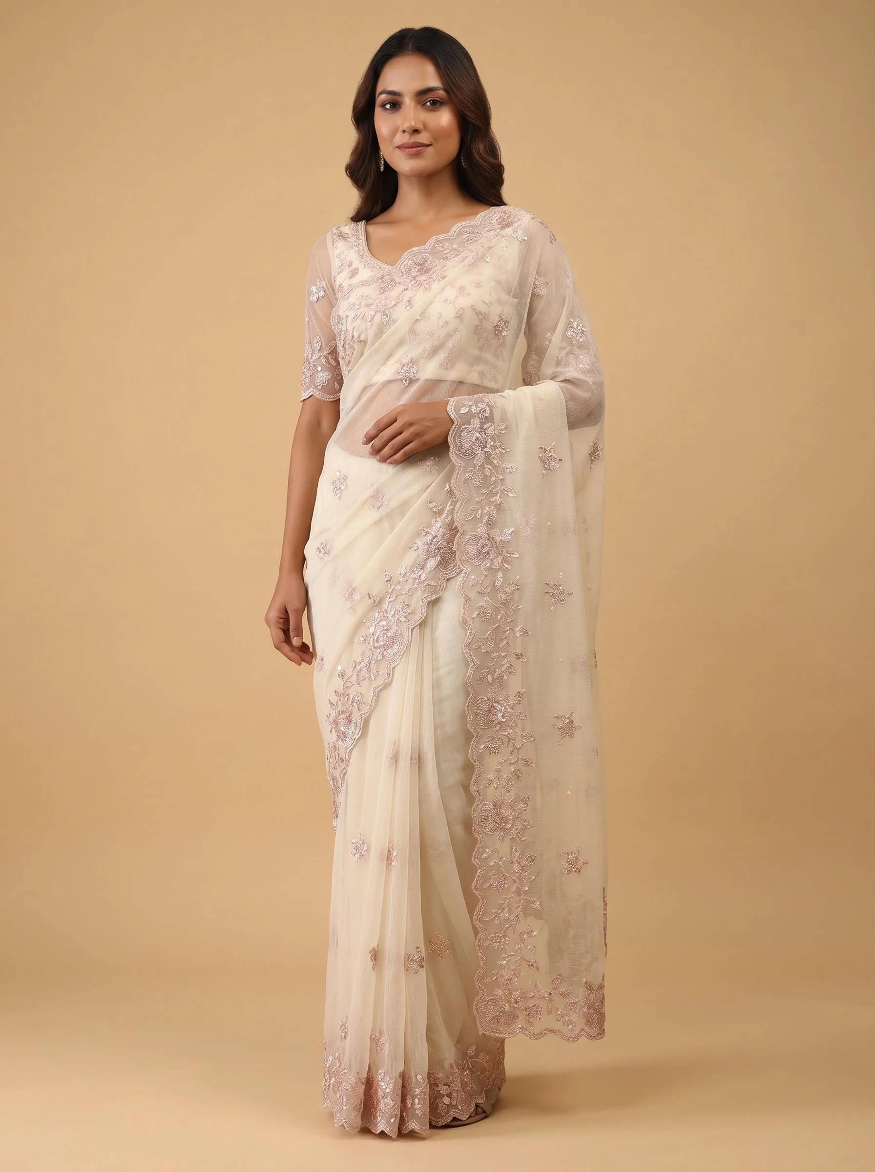 White Subtle Grace Embroidered Saree