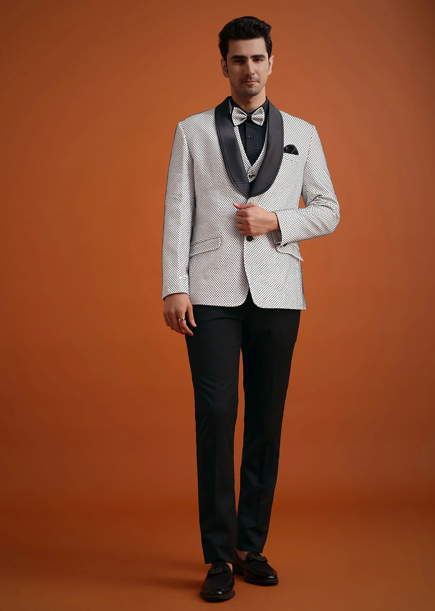 White Terry Rayon Textured Tuxedo Set - Image 2