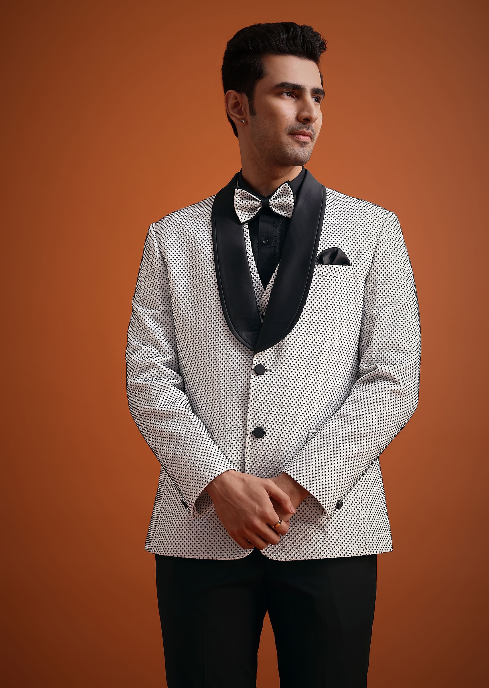 White Terry Rayon Textured Tuxedo Set - Image 3