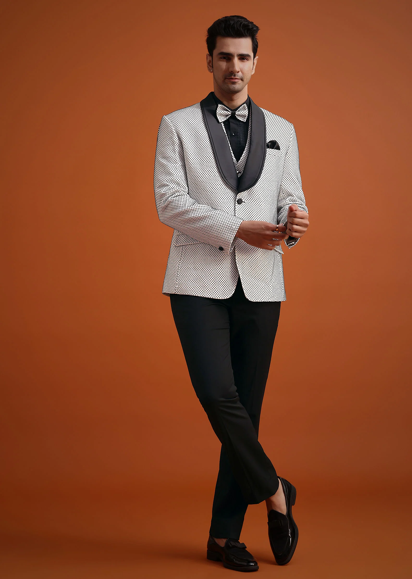 White Terry Rayon Textured Tuxedo Set - Image 4