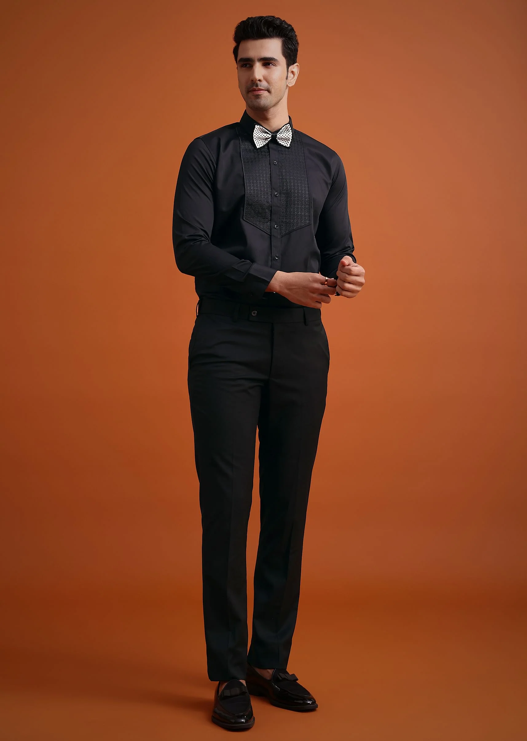 White Terry Rayon Textured Tuxedo Set - Image 7