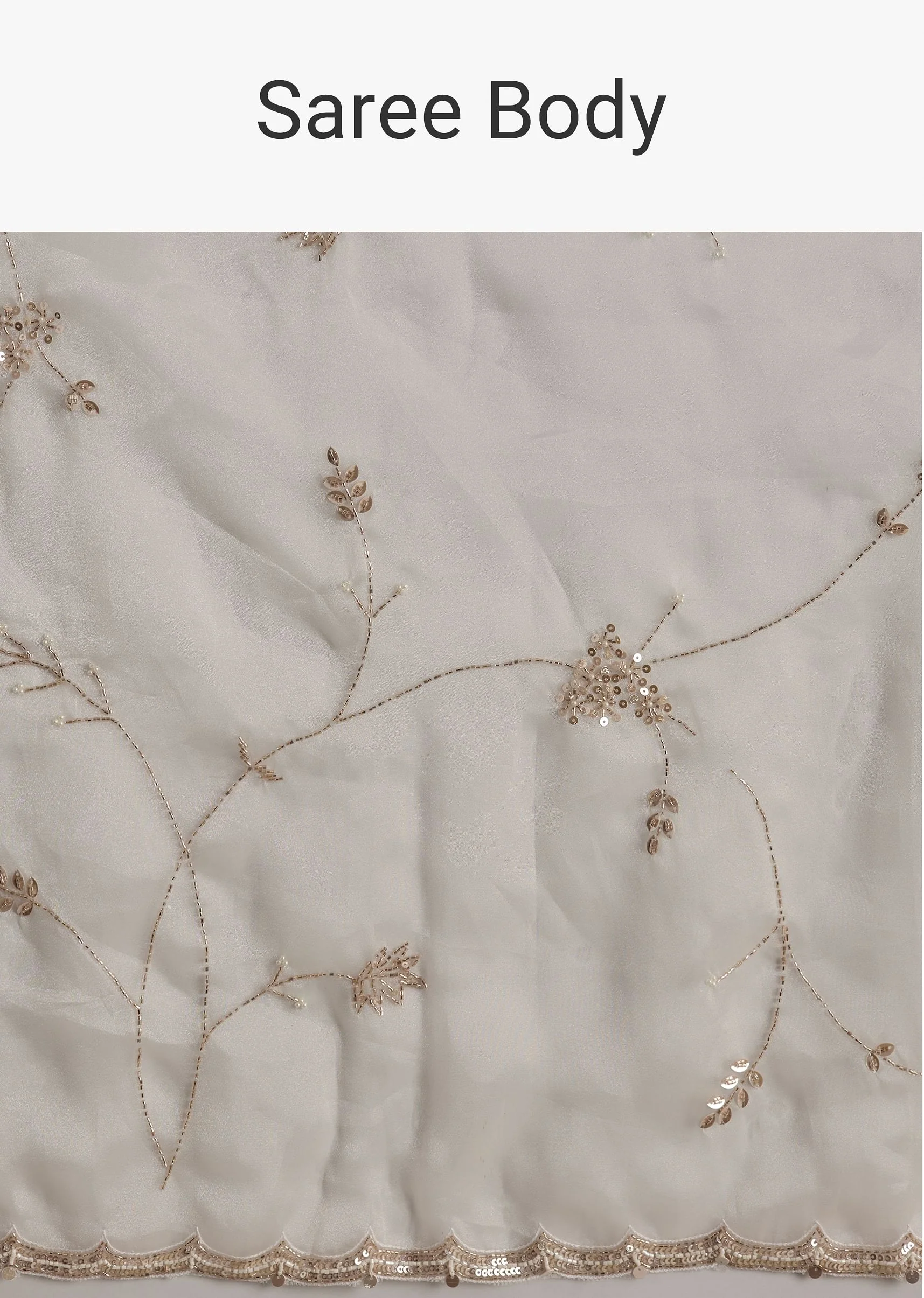 White Tissue Embroidered Saree With Scallop Border - Image 9