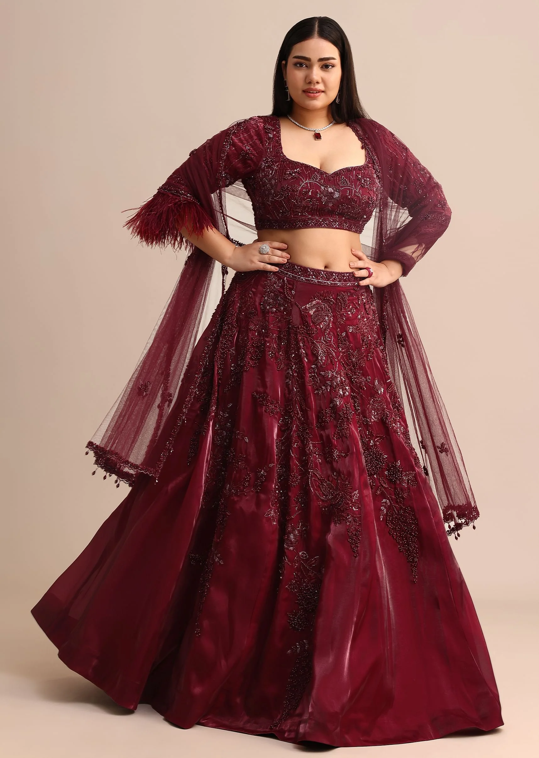 Wine Bridal Lehenga With Dupatta
