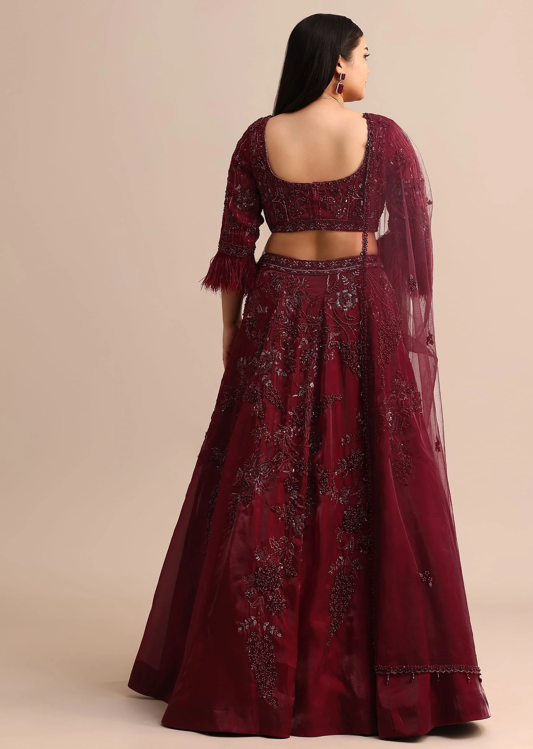 Wine Bridal Lehenga With Dupatta - Image 5