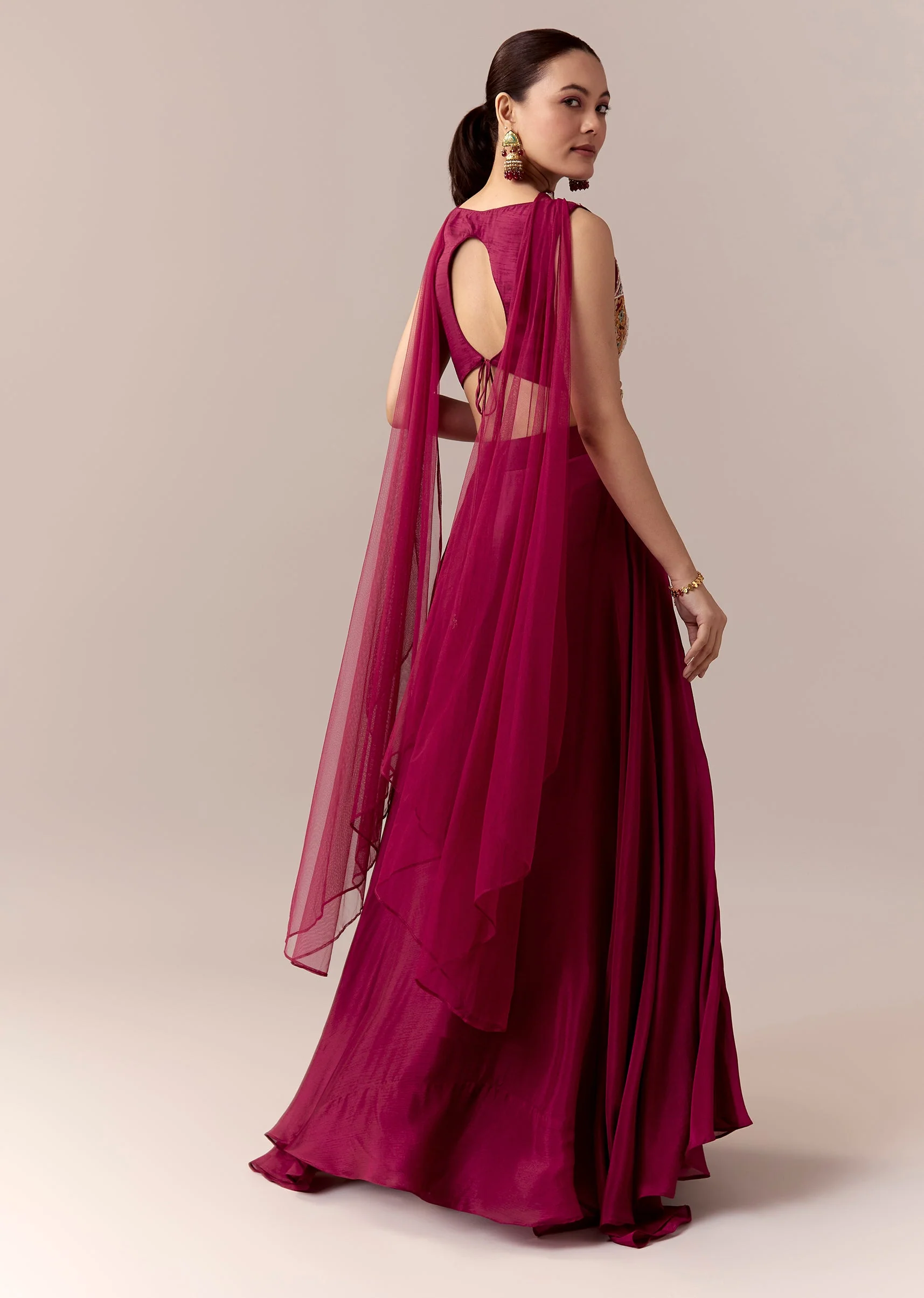 Wine Bridesmaid Lehenga With Thread Work Moti Work And Dupatta - Image 5