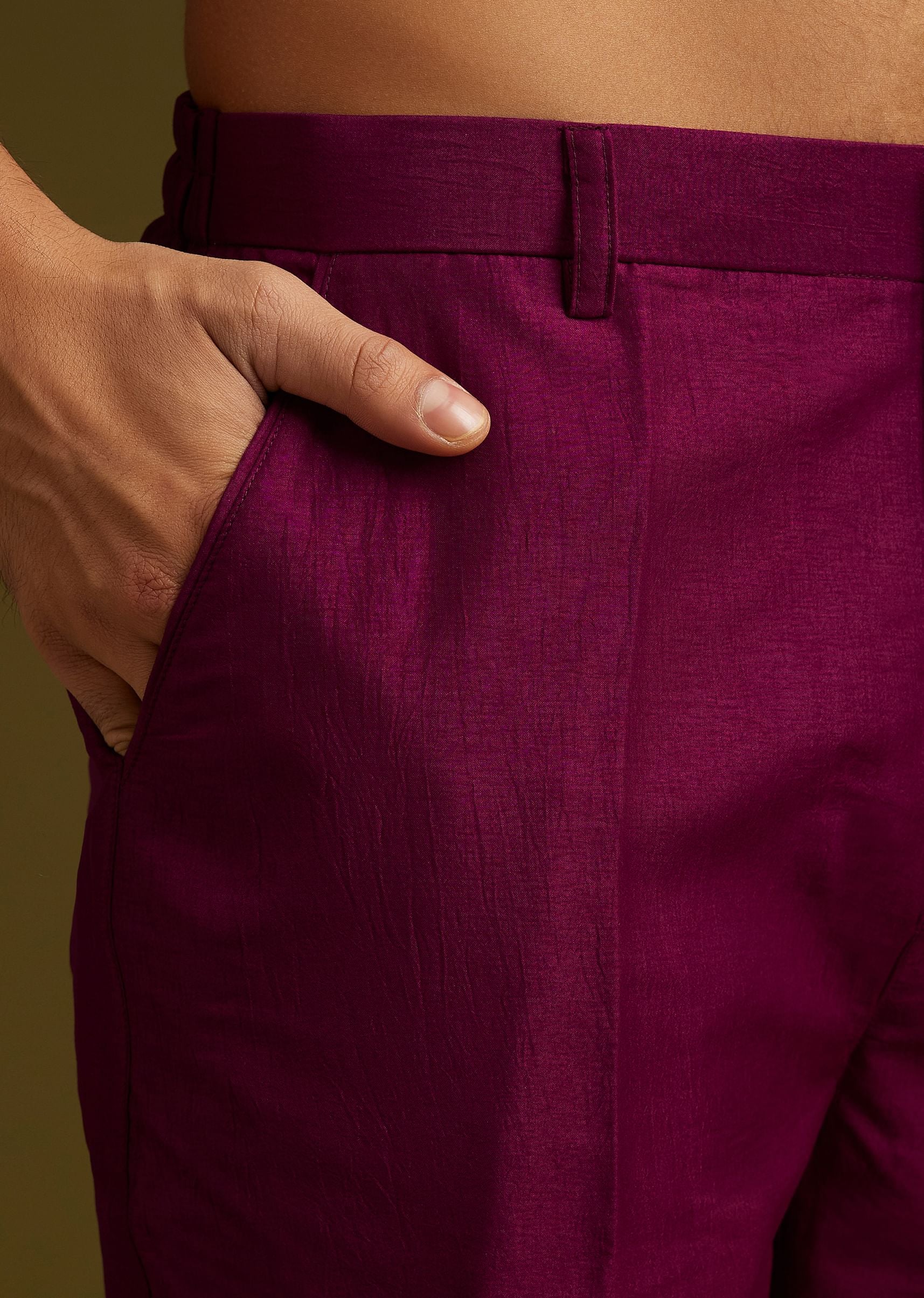 Wine Cotton Silk Kurta Set With Embroidered Lapel Jacket - Image 9