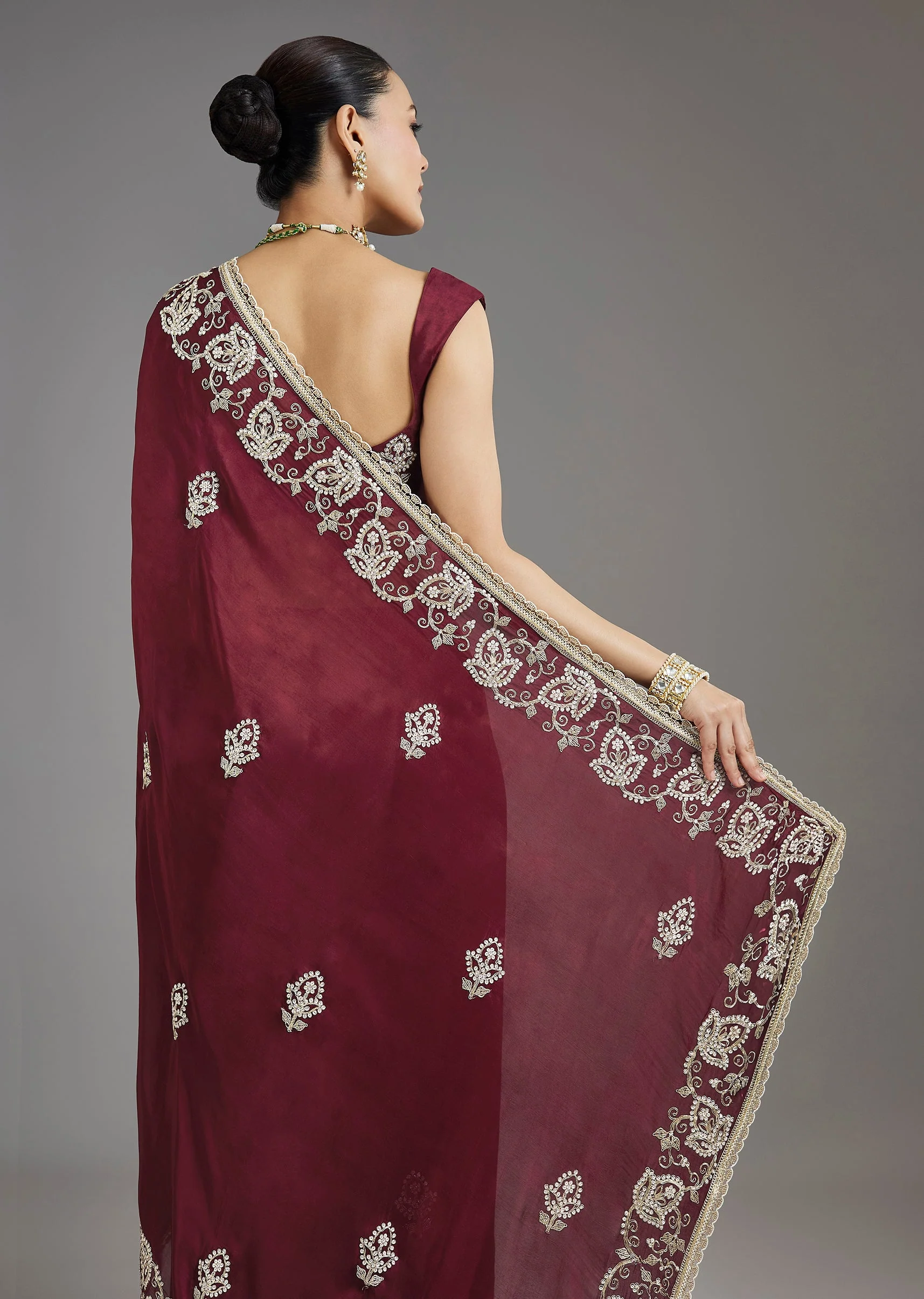 Wine Crepe Silk Saree - Image 6