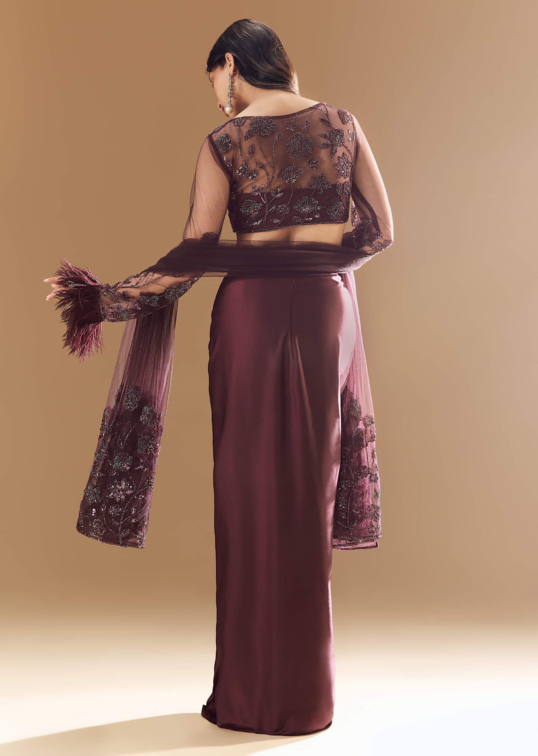 Wine Crop Top Skirt Set with Dupatta - Image 2