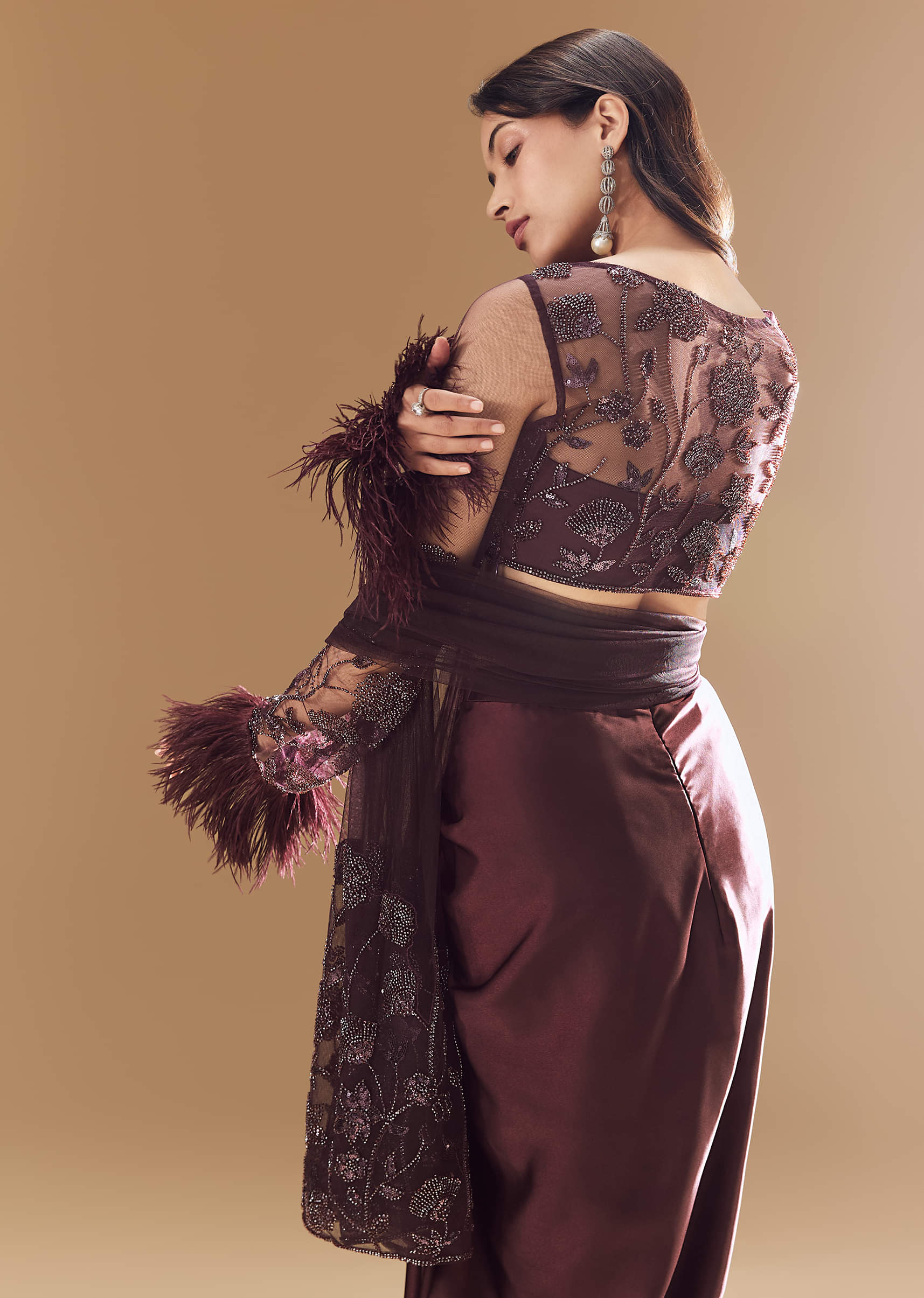 Wine Crop Top Skirt Set with Dupatta - Image 6