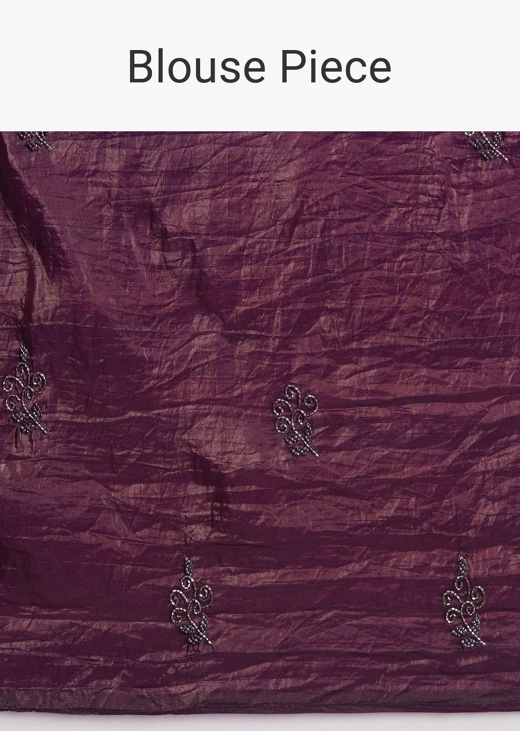 Wine Crushed Tissue Silk Saree With Cutdana Scallop Border - Image 10