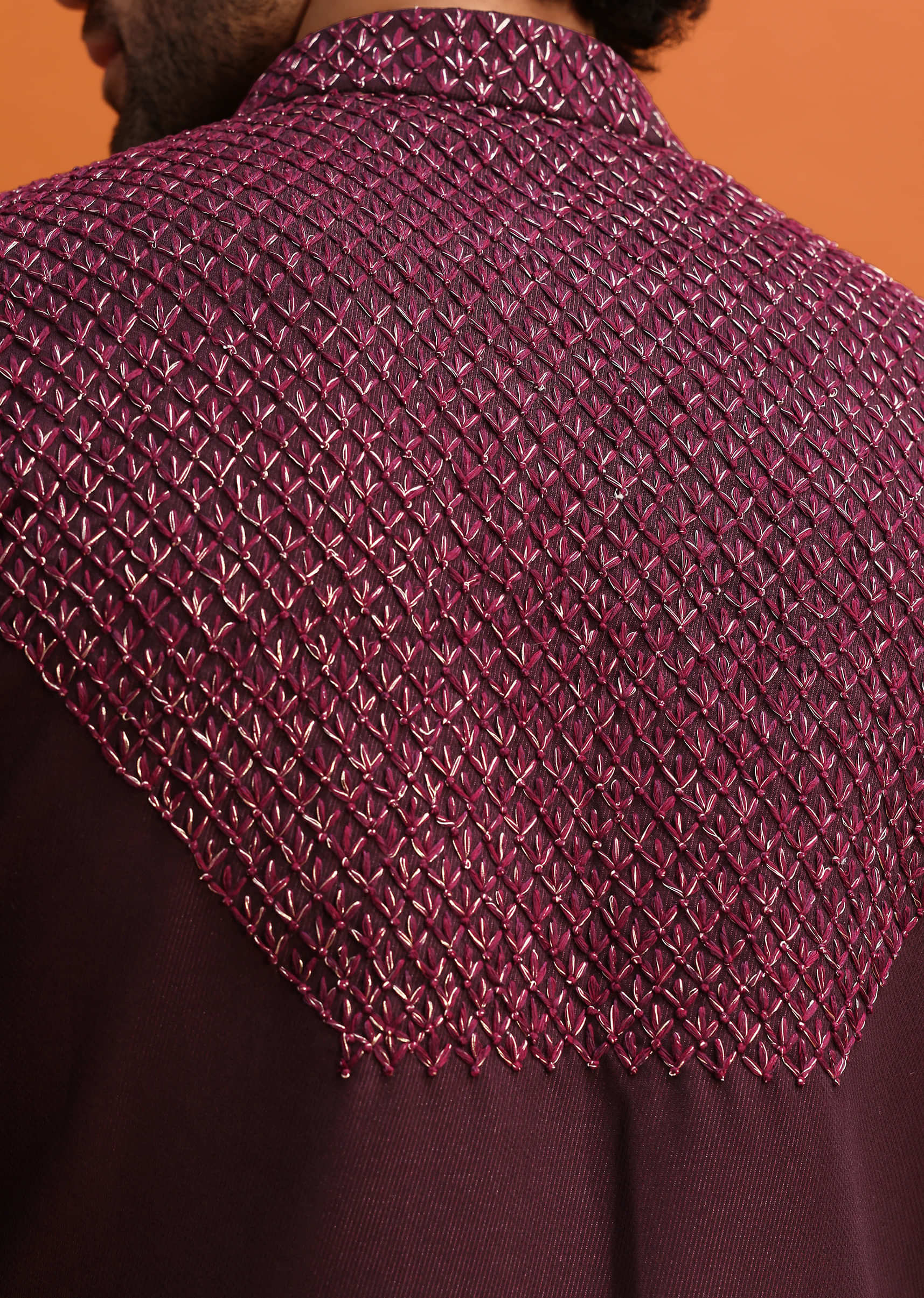 Wine Cutdana Embroidered Sherwani For Men - Image 4