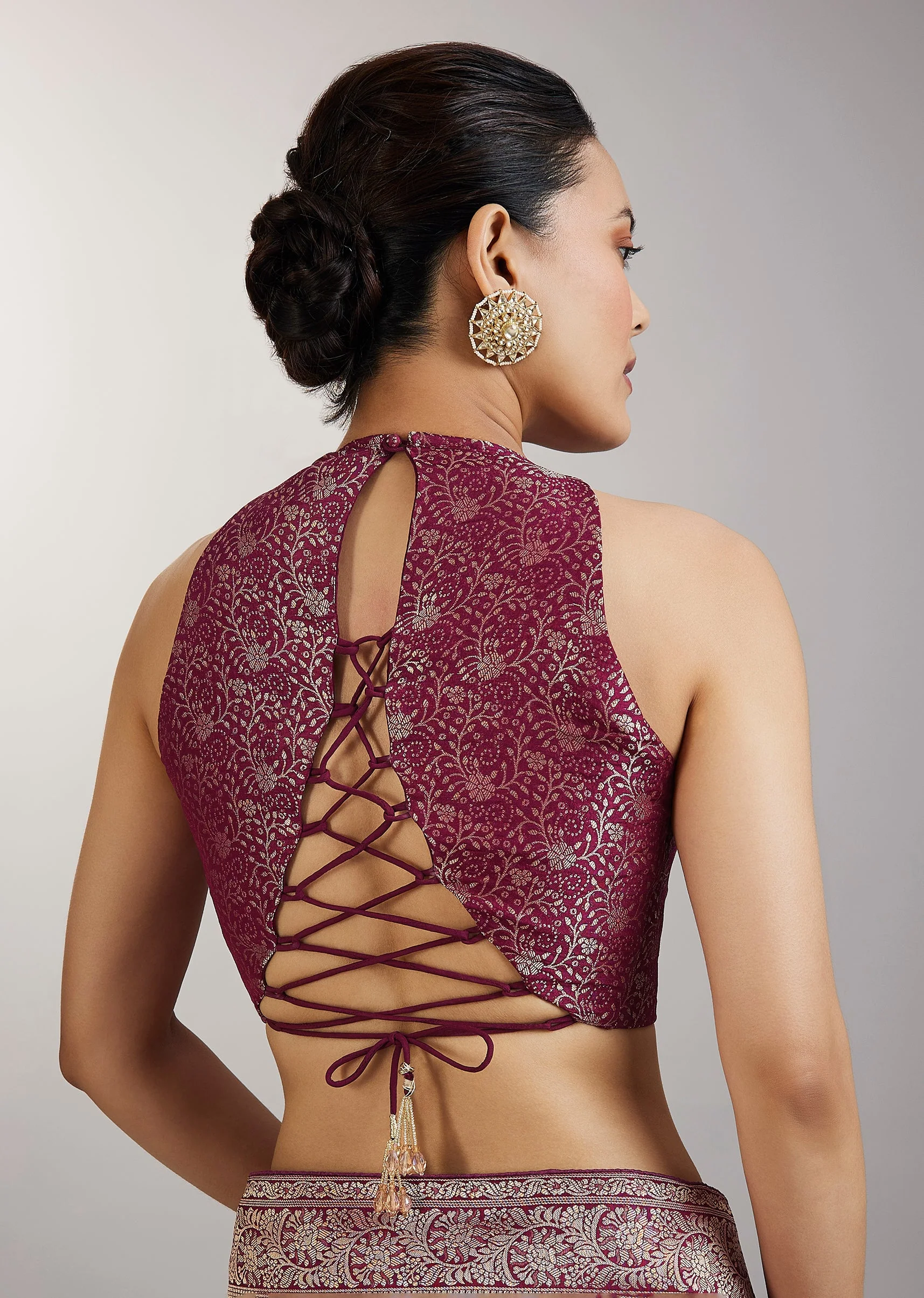 Wine Dola Silk Jungla Jaal Saree - Image 8