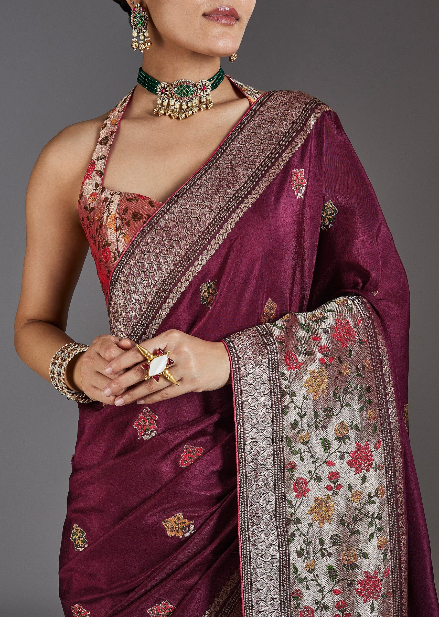 Wine Dola Silk Saree - Image 2