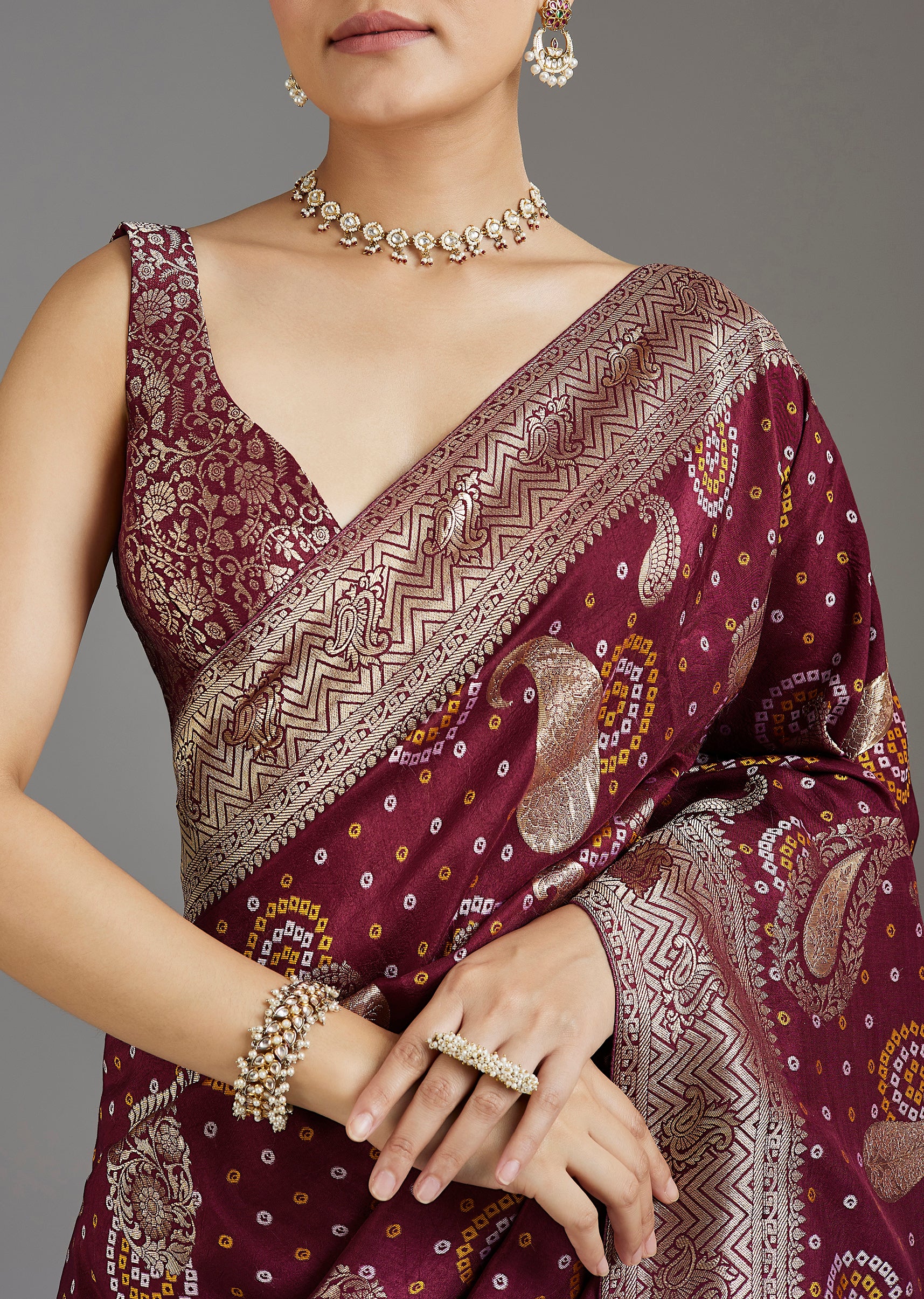 Wine Elegant Aura Dola Silk Saree - Image 2