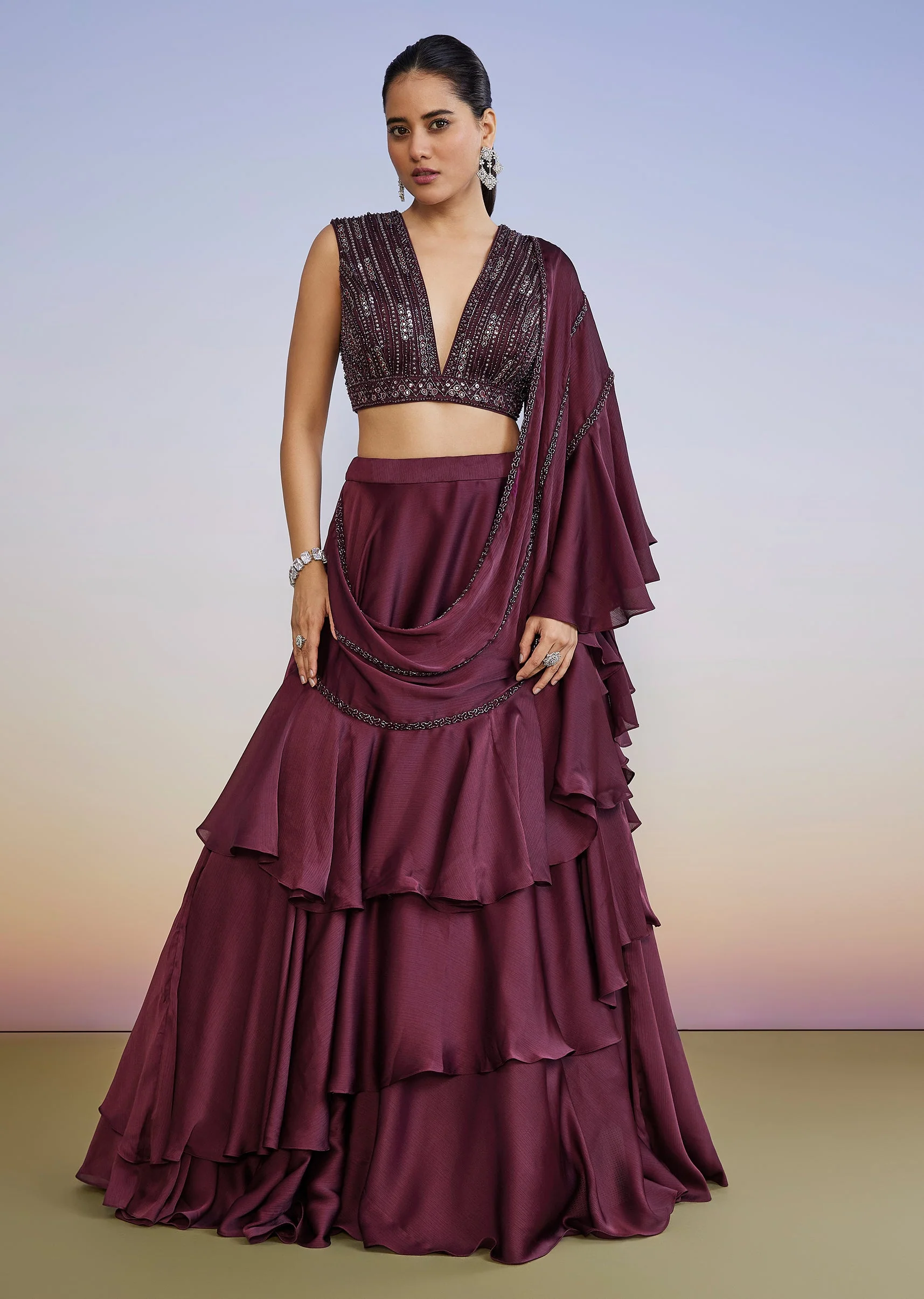 Wine Fusion Lehenga - Image 4