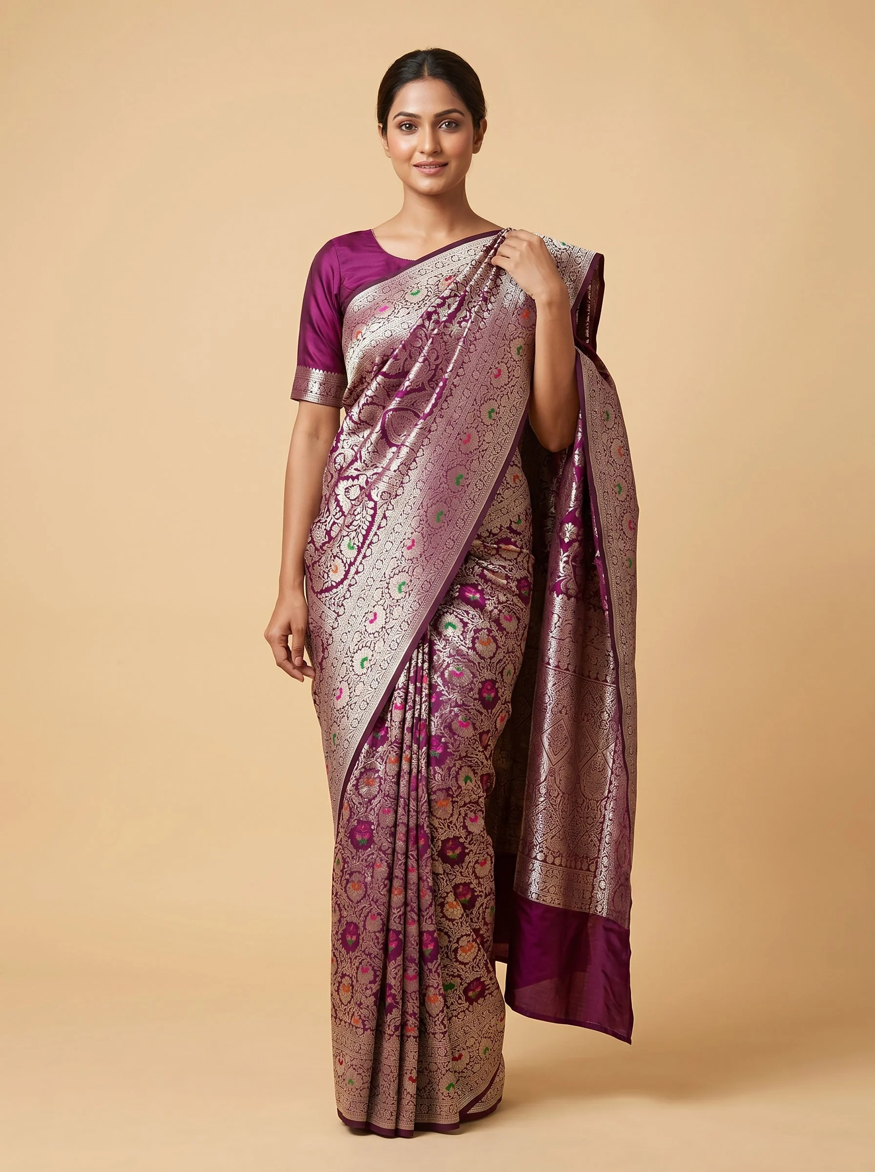 Wine Handloom Saree with Refined Elegance