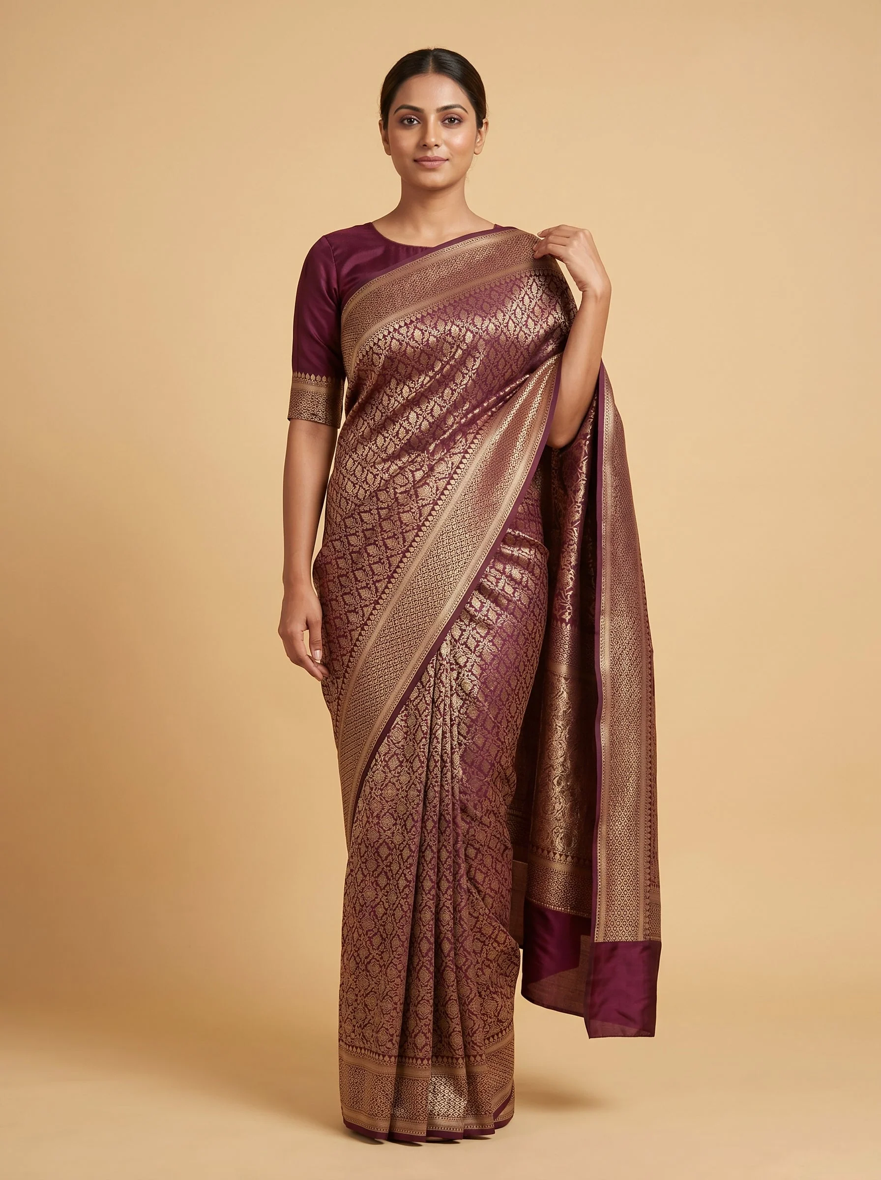Wine Handloom Saree with Rich Essence