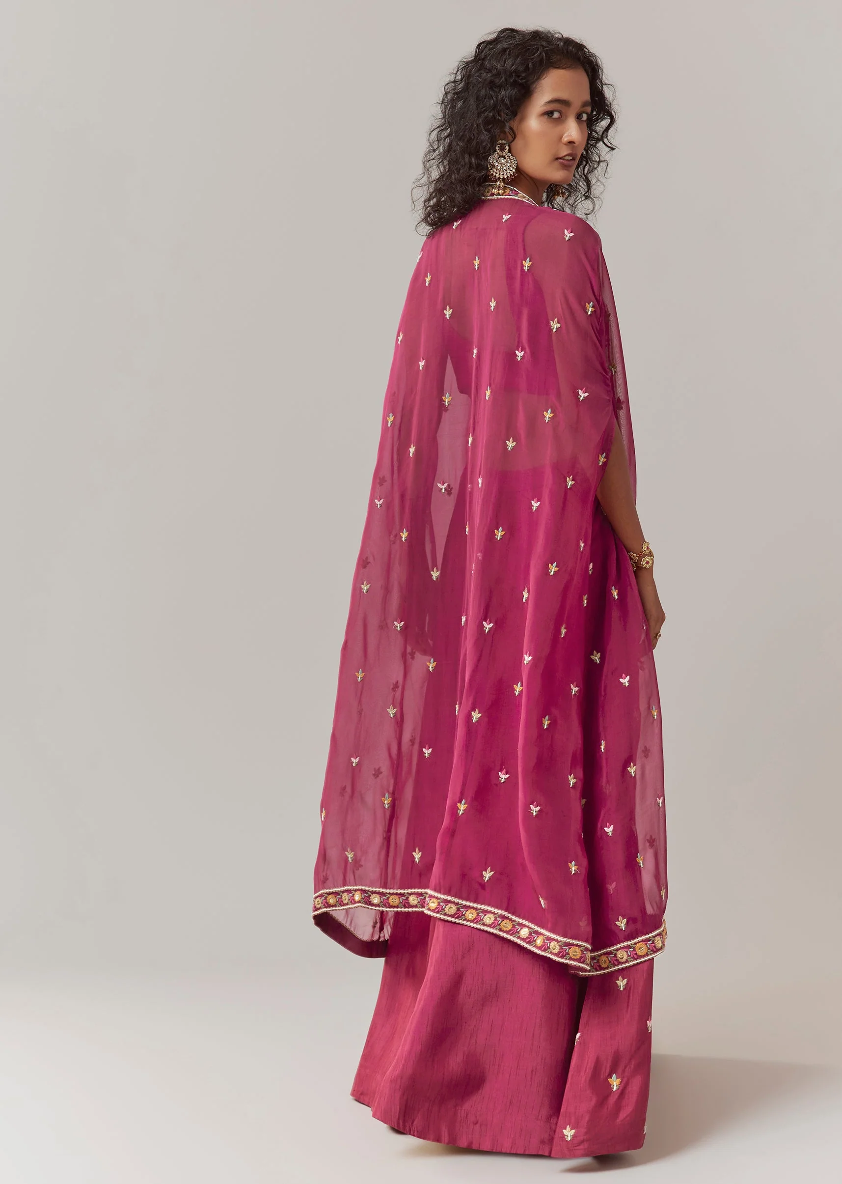 Wine Indowestern Silk Crop Top and Palazzo Set - Image 5