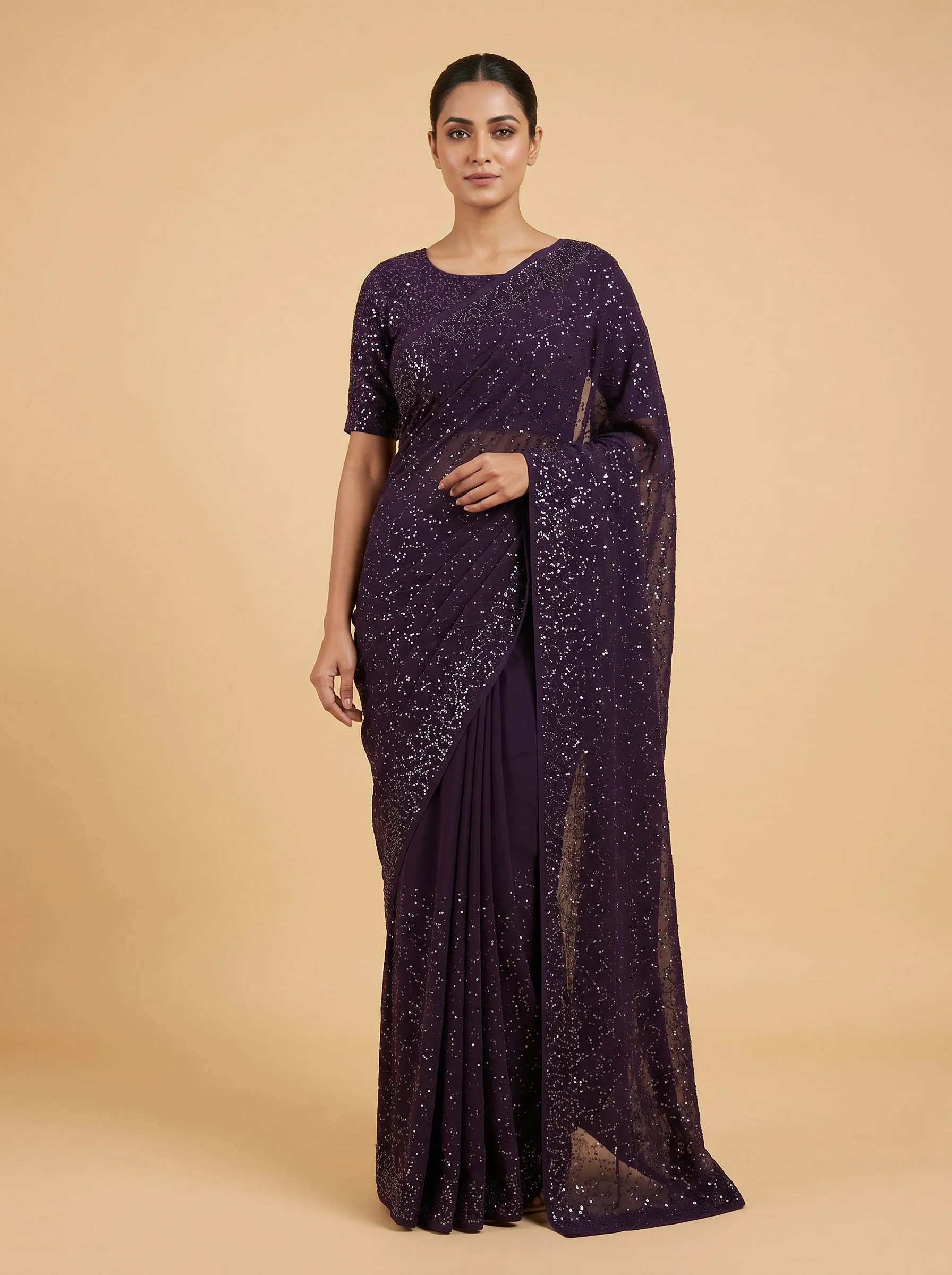Wine Indulgent Embroidered Saree