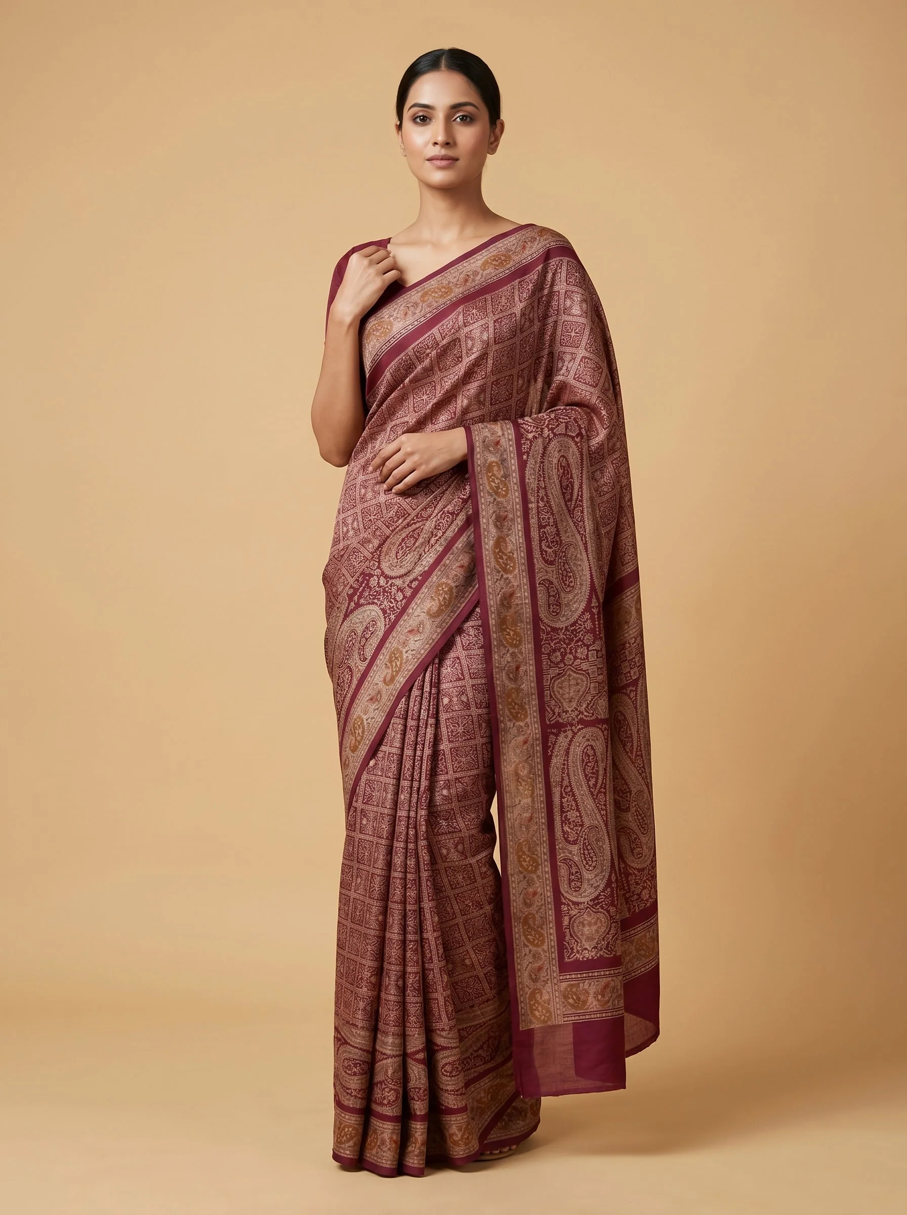 Wine Plush Allure Handloom Saree