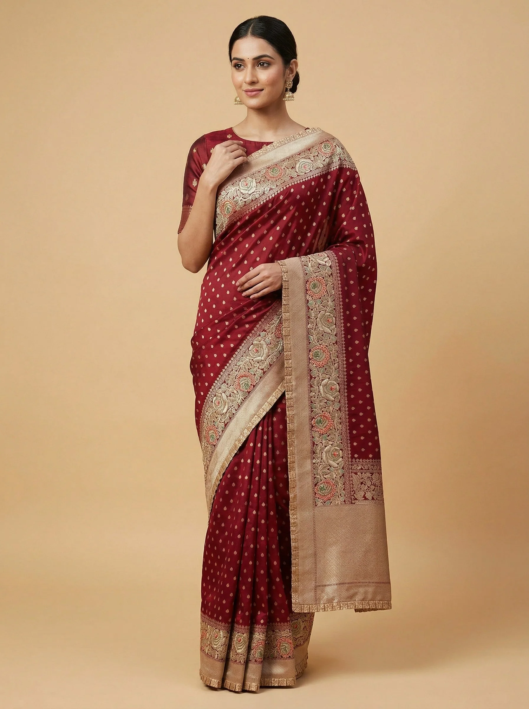 Wine Plush Embroidered Saree