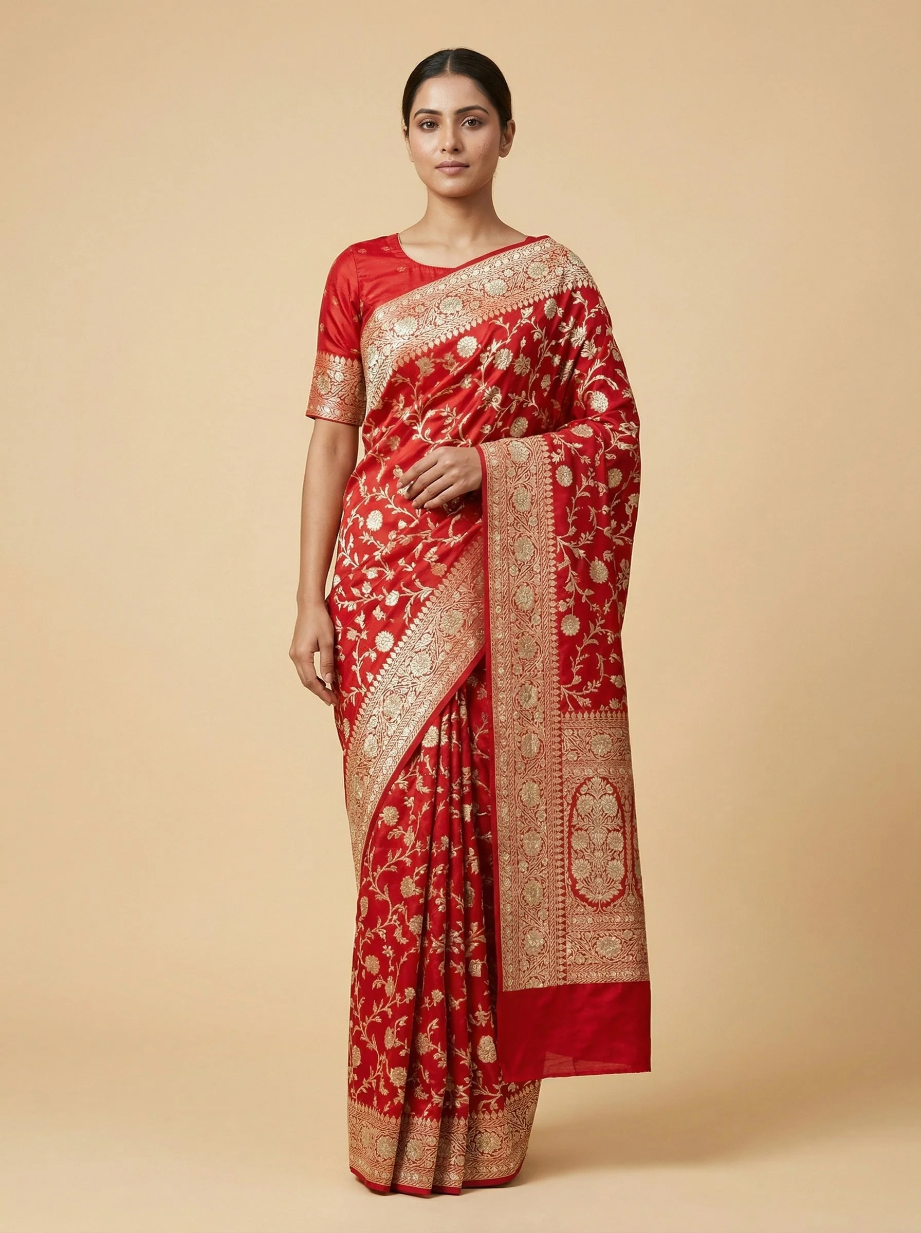 Wine Red Embroidered Saree